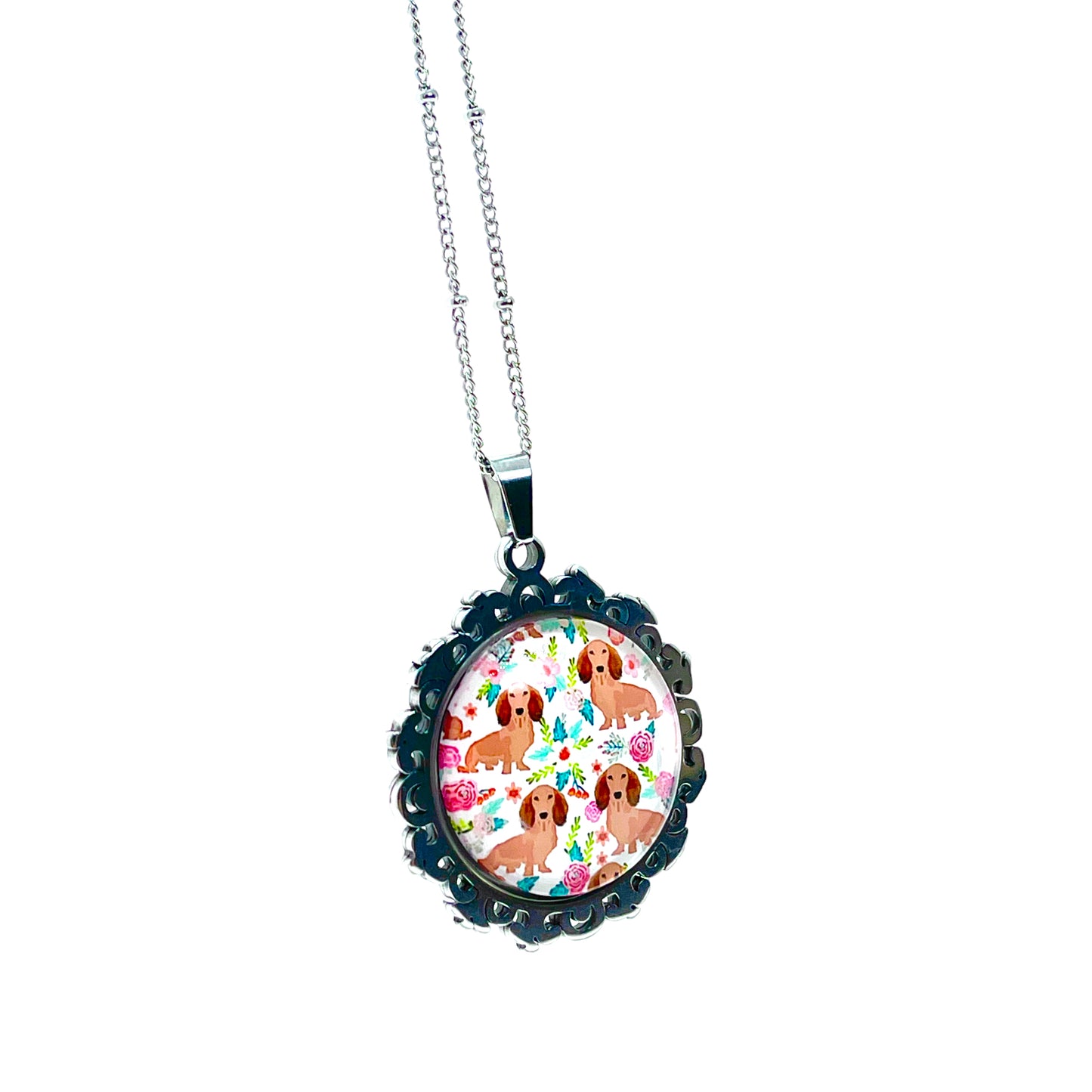 Rosey Dachshunds Big Round Necklace