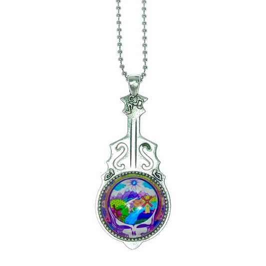 Scenic Stealie Steal Your Face Grateful Dead Inspired, Jerry Garcia Pendant, Deadhead Festival Wear, Psychedelic Classic Rock Music Jewelry