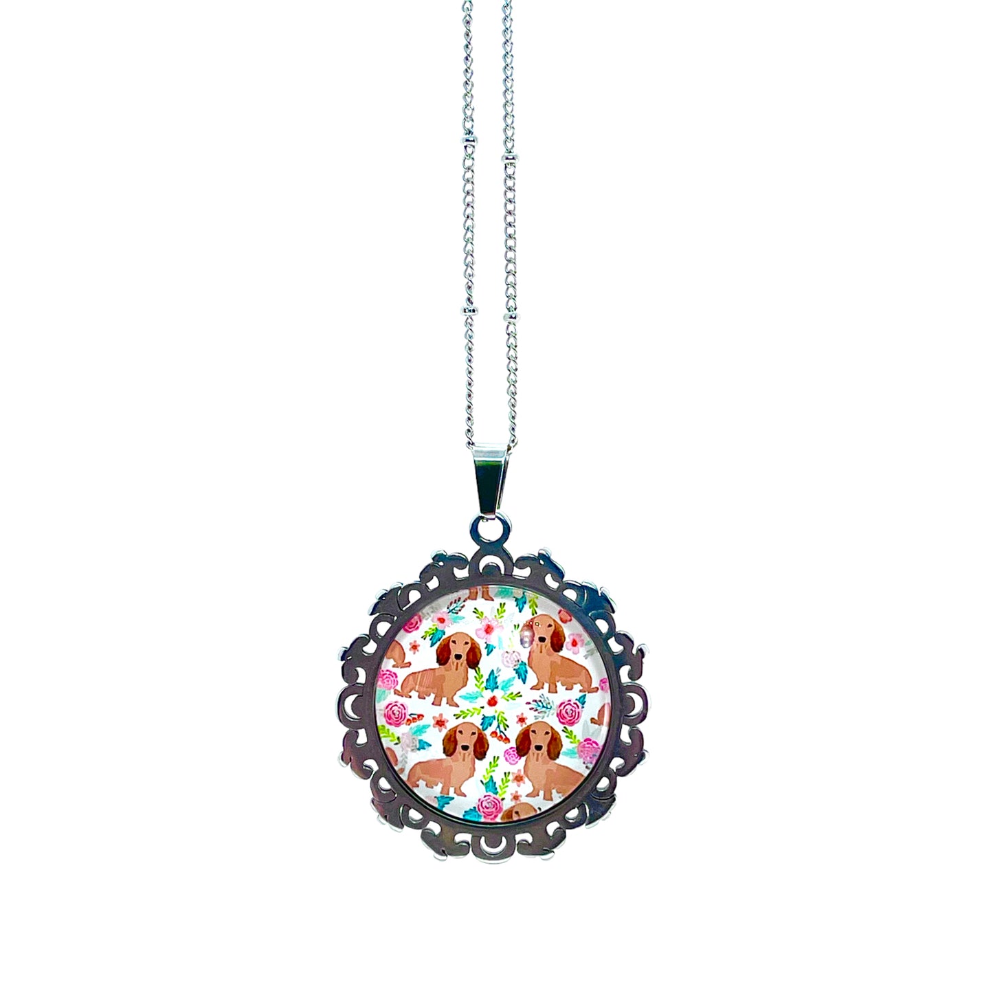 Rosey Dachshunds Big Round Necklace