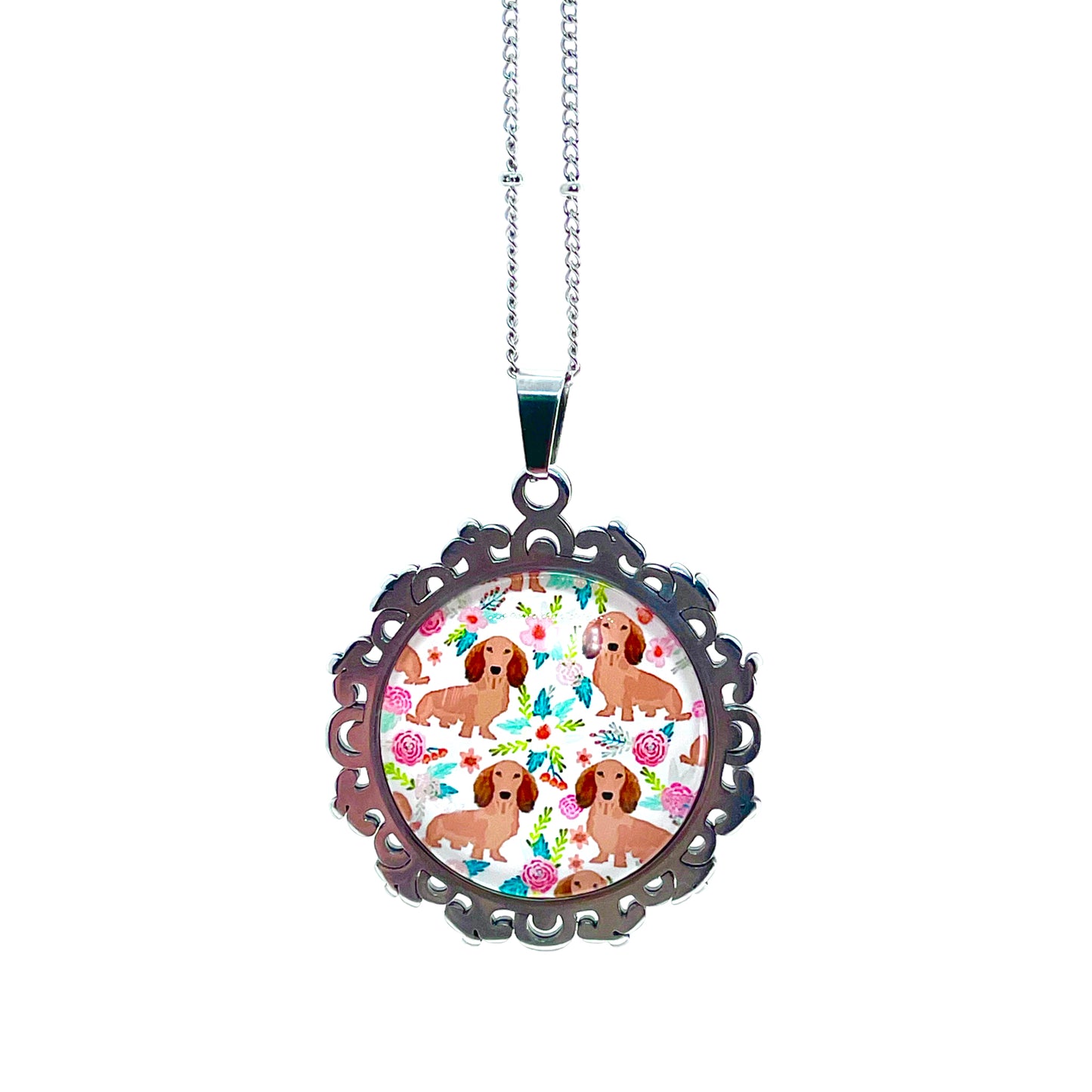 Rosey Dachshunds Big Round Necklace