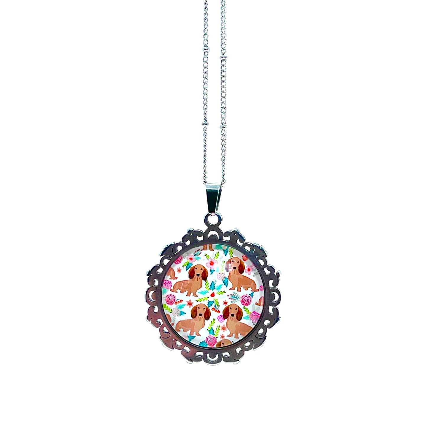 Rosey Dachshunds Big Round Necklace