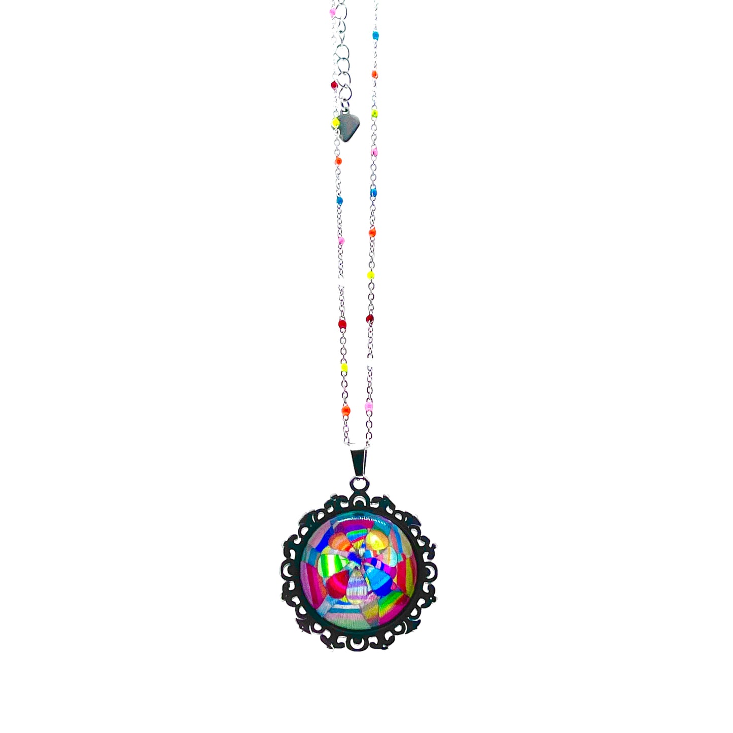 Patchwork Flower Fancy Rainbow Chain Necklace