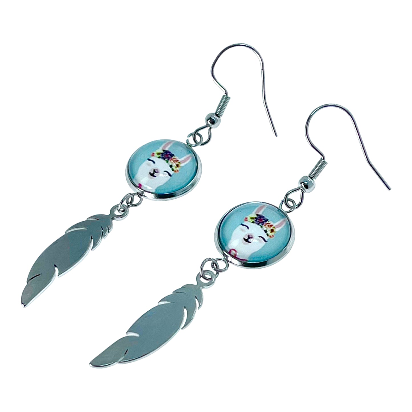 Aqua Alpaca Feather Earrings