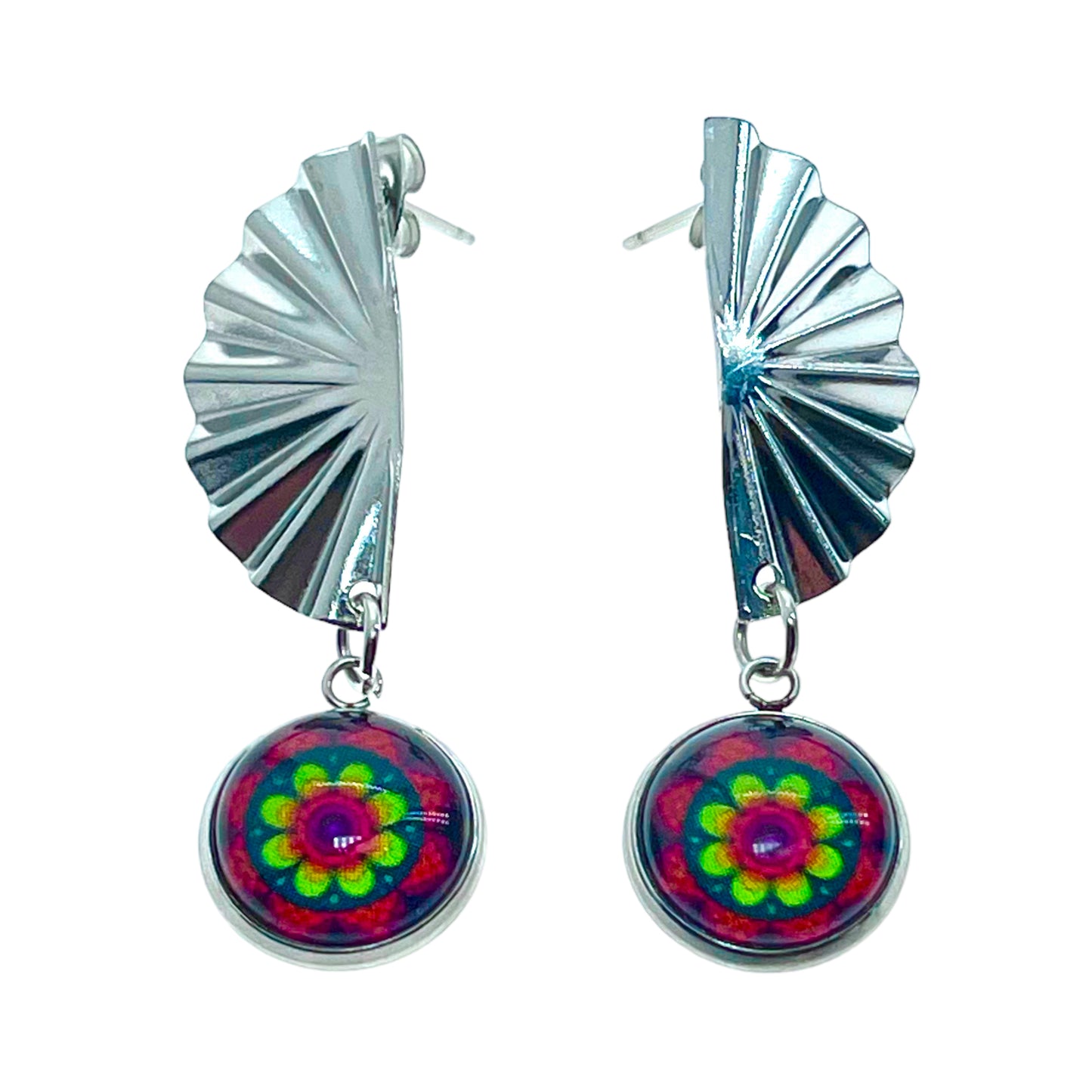 Fuchsia Flower Fan Earrings