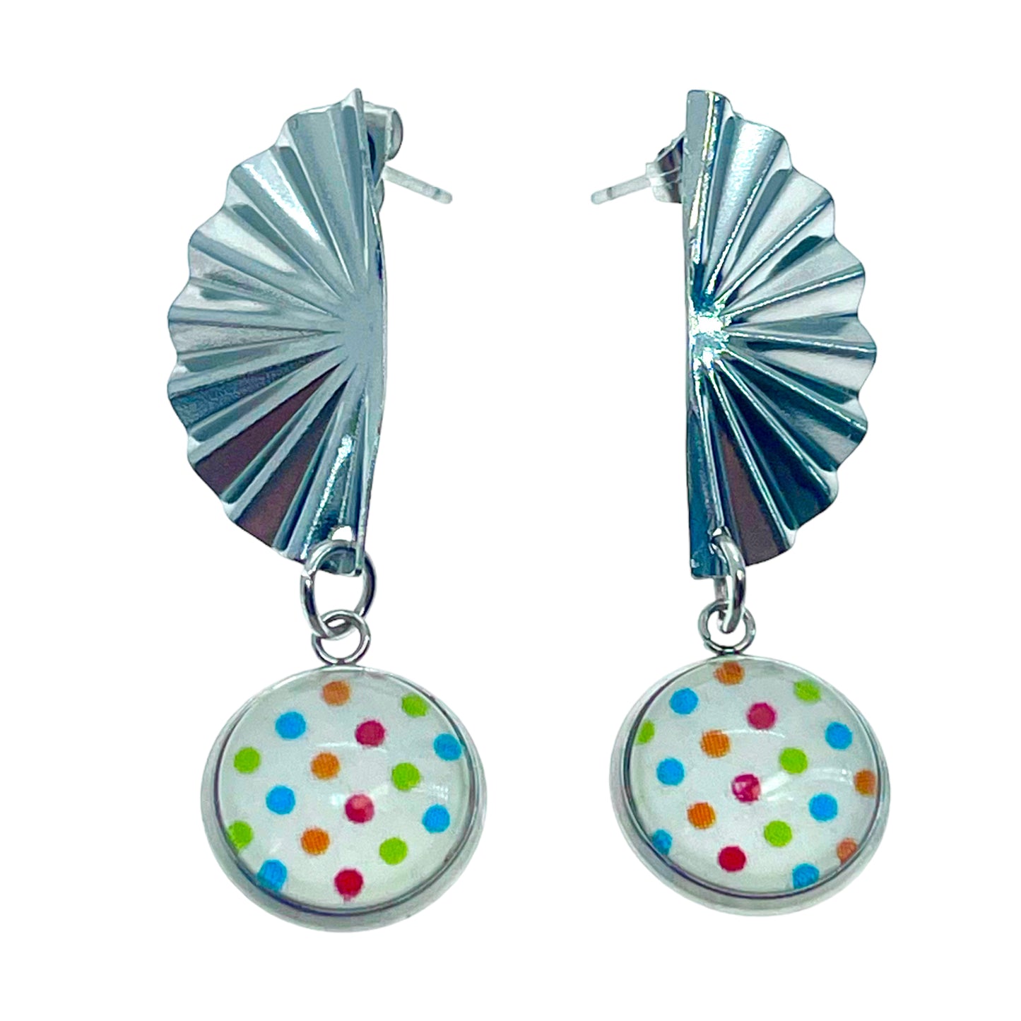 Rainbow Polka Dot Fan Earrings