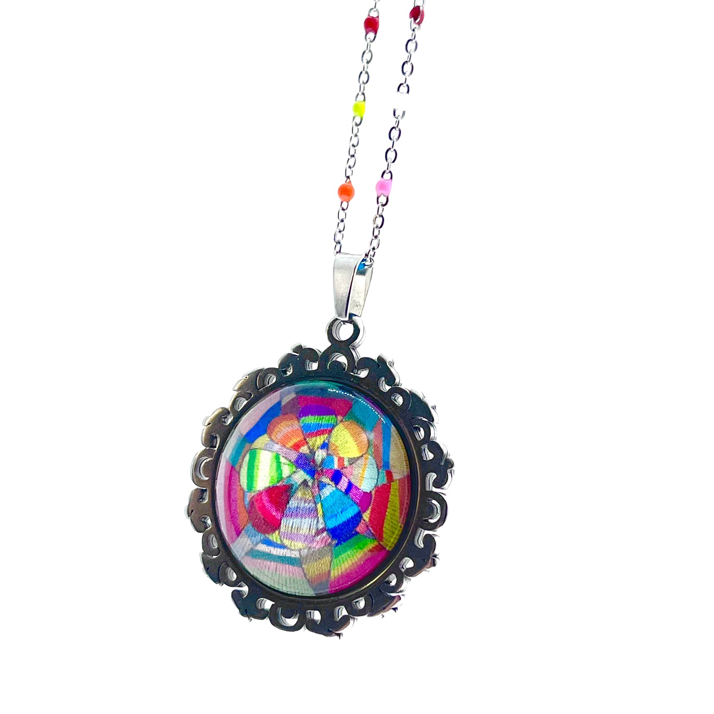 Patchwork Flower Fancy Rainbow Chain Necklace