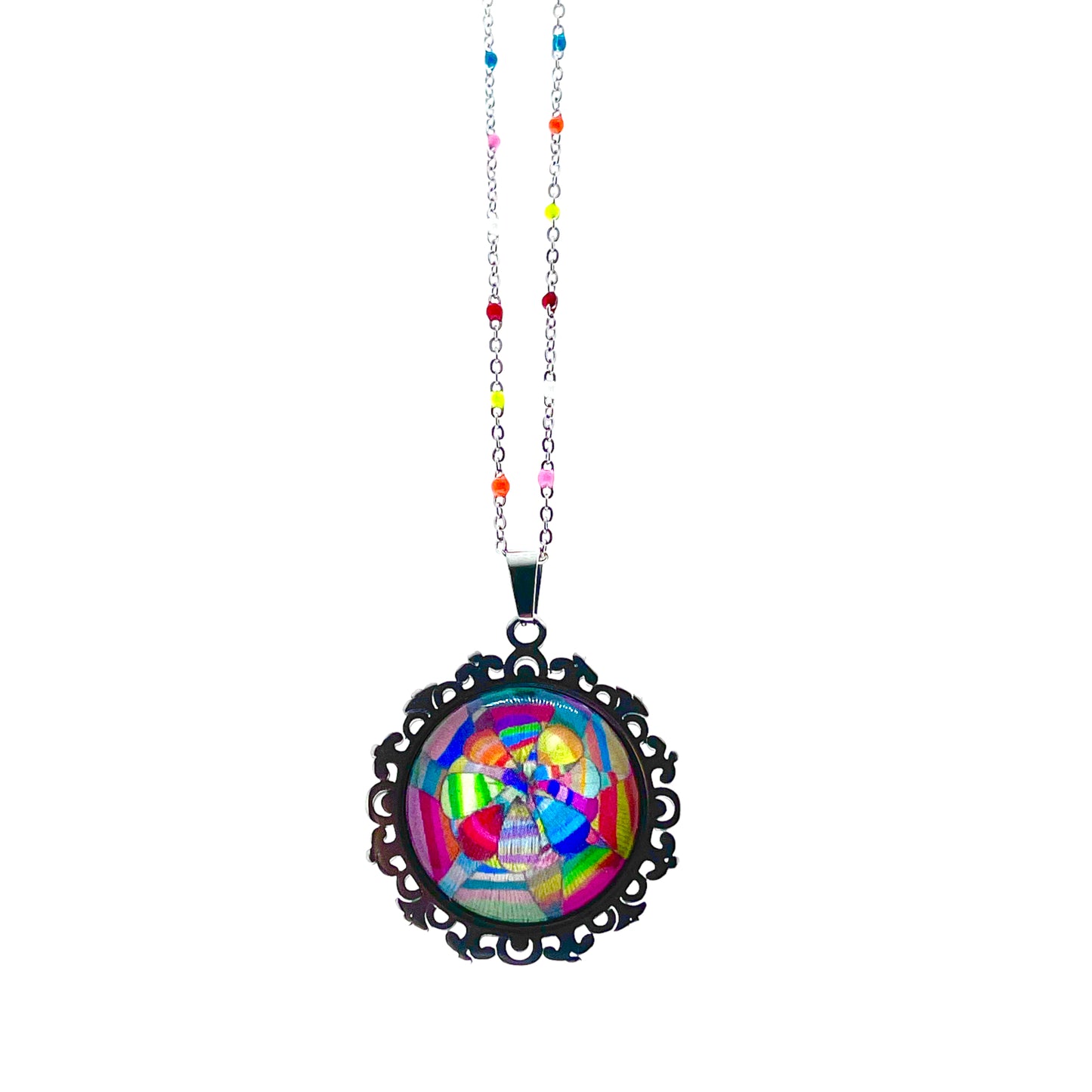 Patchwork Flower Fancy Rainbow Chain Necklace