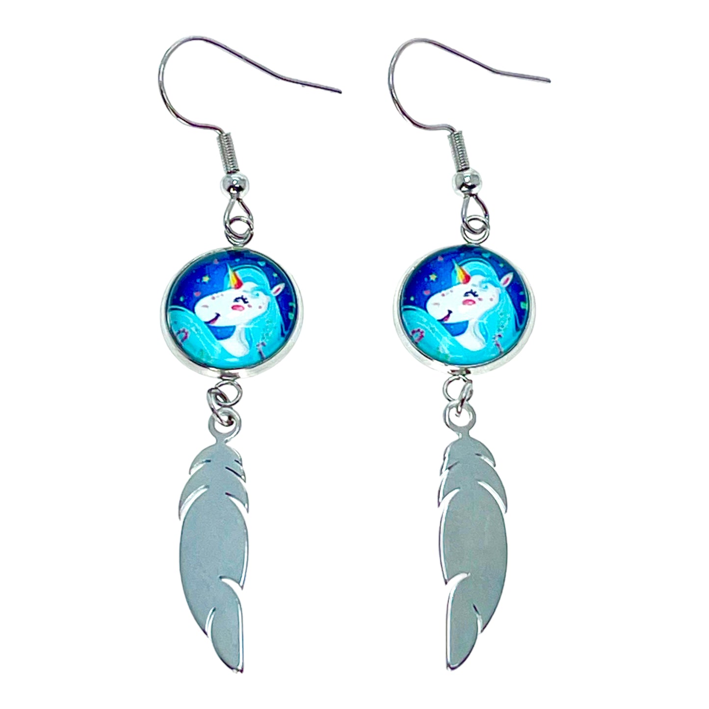 Indigo Unicorn Feather Earrings