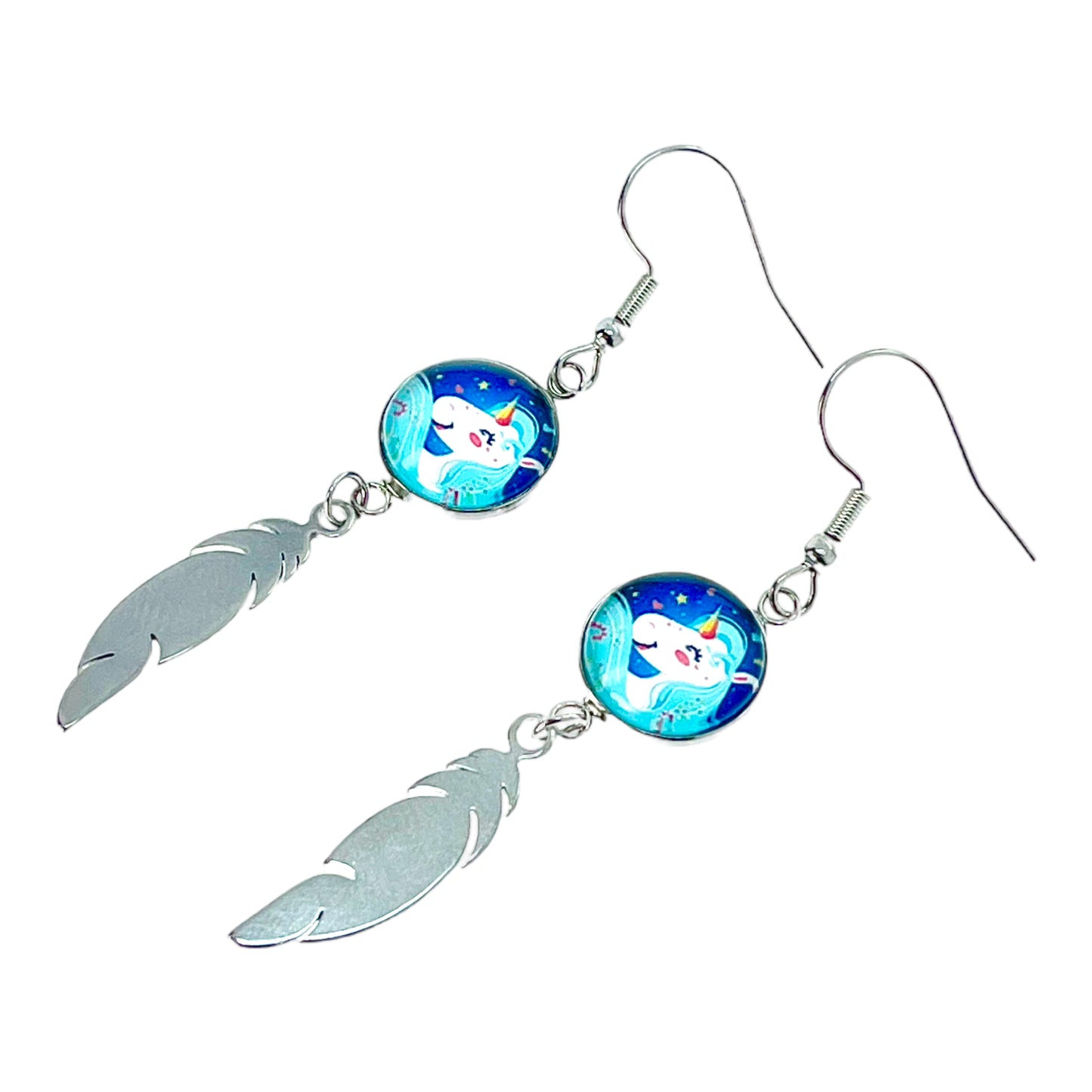 Indigo Unicorn Feather Earrings