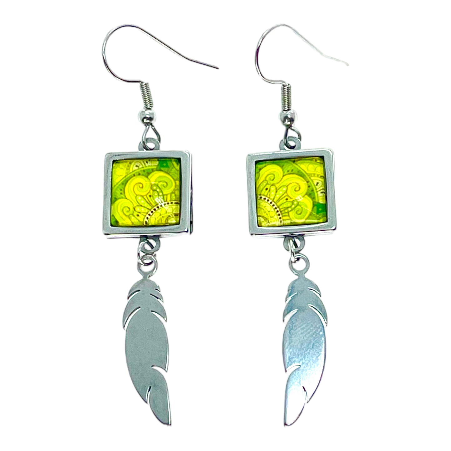 Sunlit Serenity Square Feather Earrings