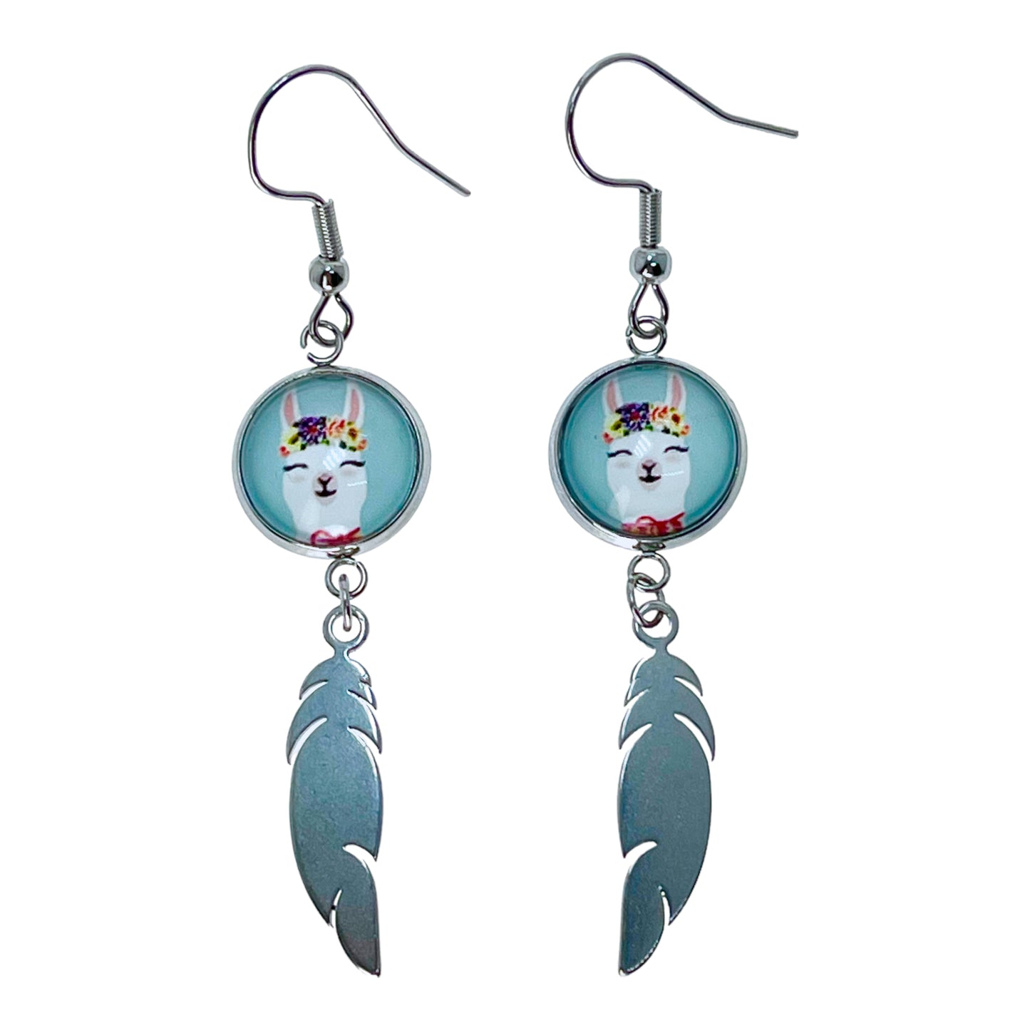 Aqua Alpaca Feather Earrings