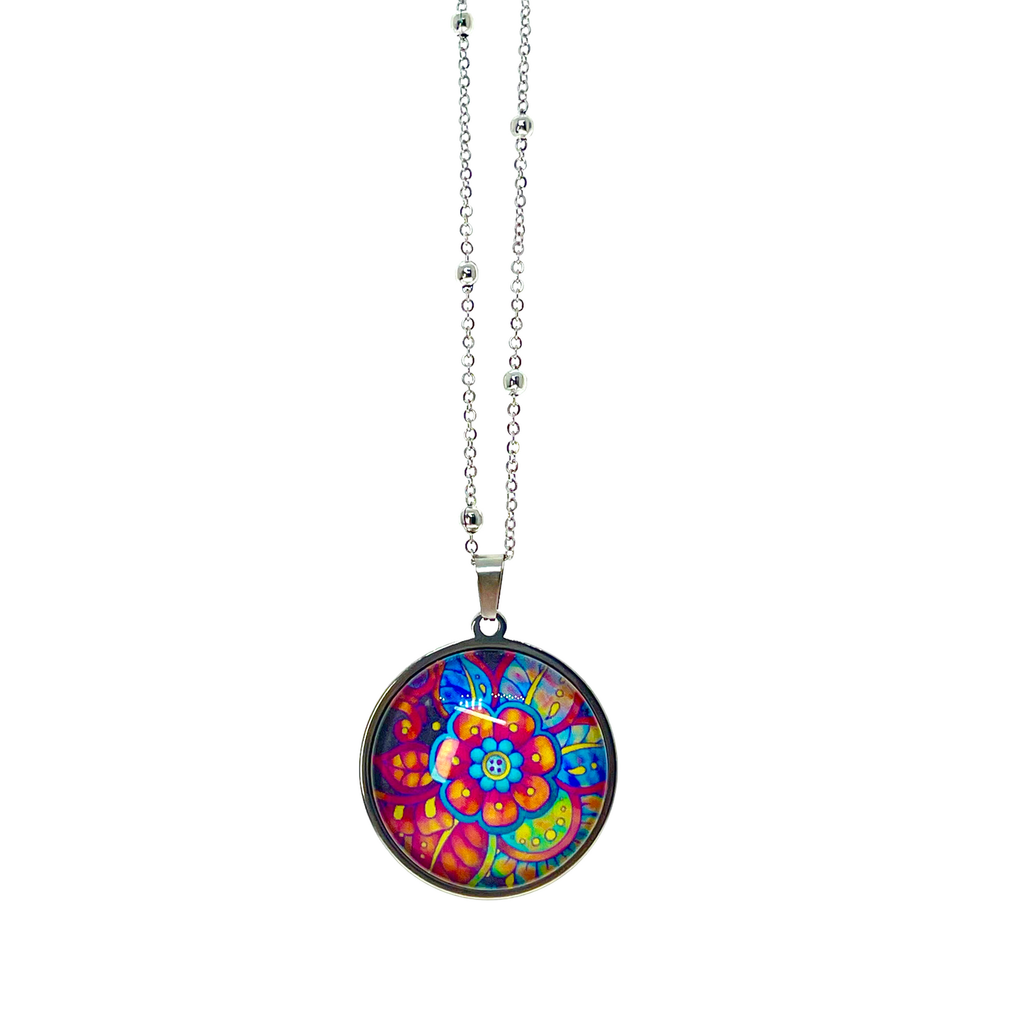 Antique Psychedelic Rainbow Flower Necklace