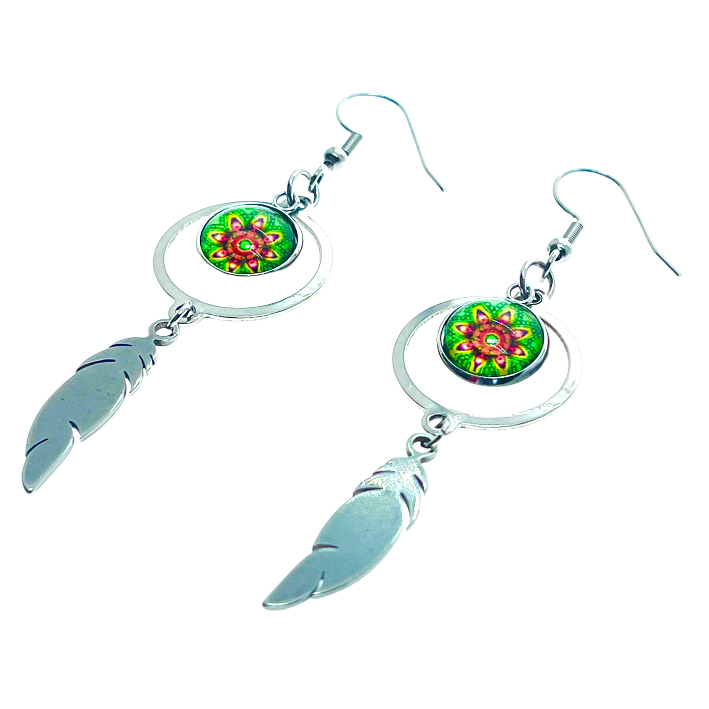 Daisy Jade Feather Round Earrings