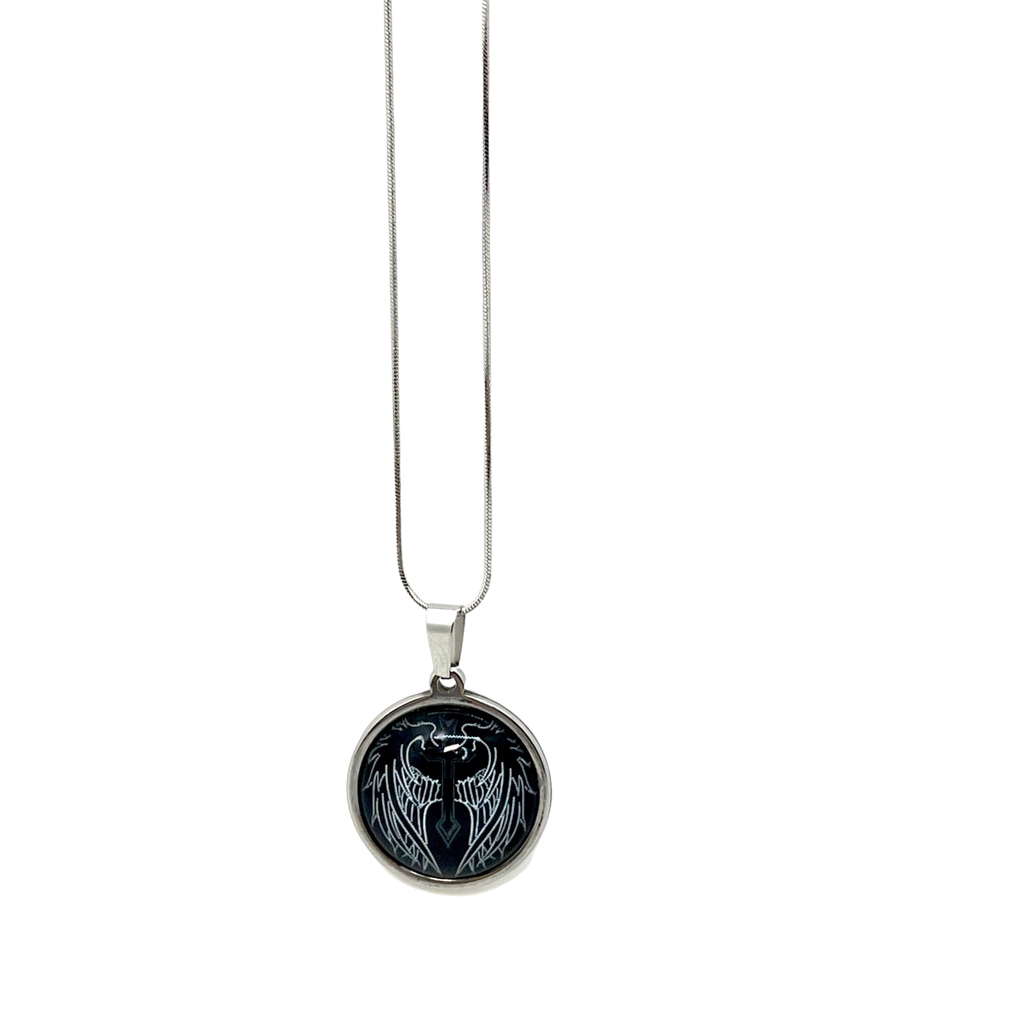 Winged Cross Small Round Necklace