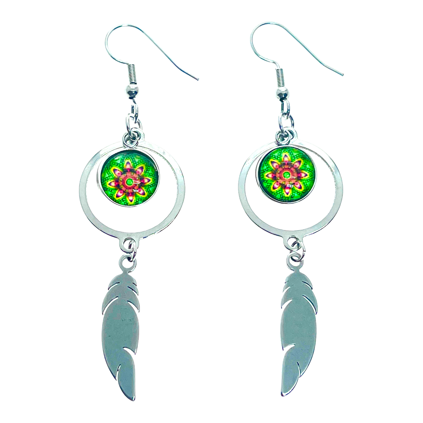 Daisy Jade Feather Round Earrings