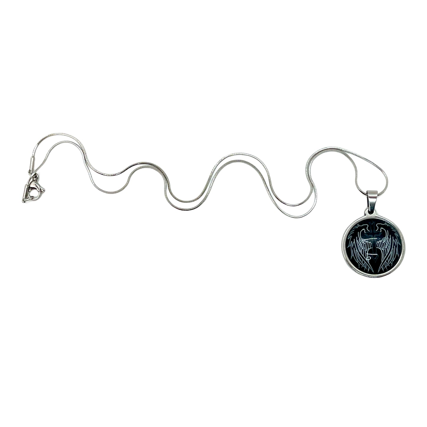 Winged Cross Small Round Necklace