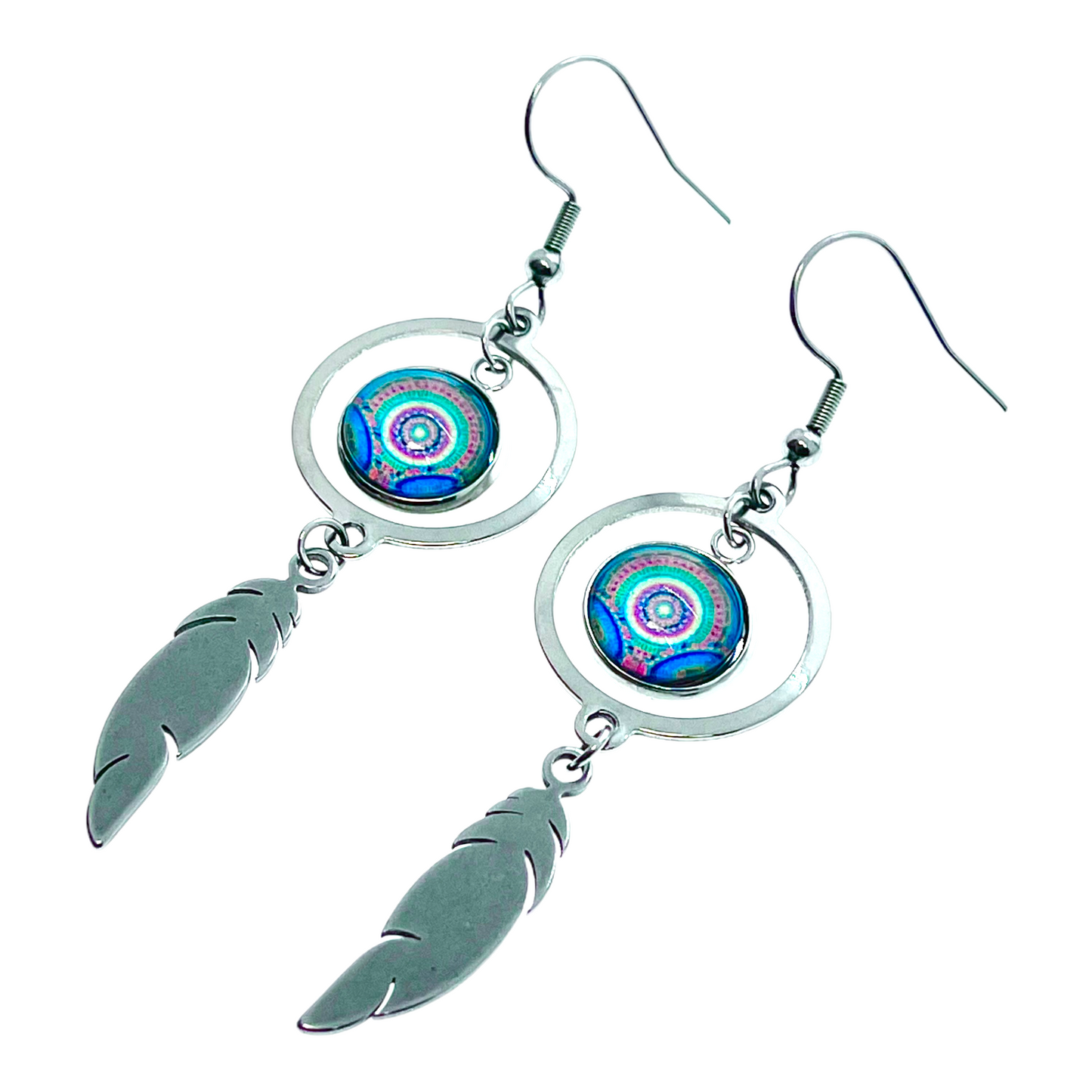 Ocean Dreamcatcher Feather Round Earrings