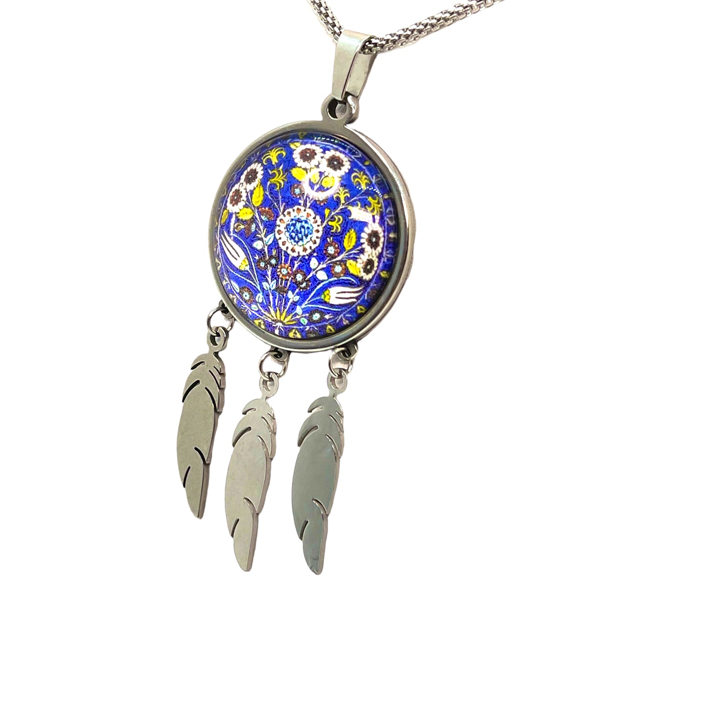 Purple Peony Feather Dreamcatcher Necklace