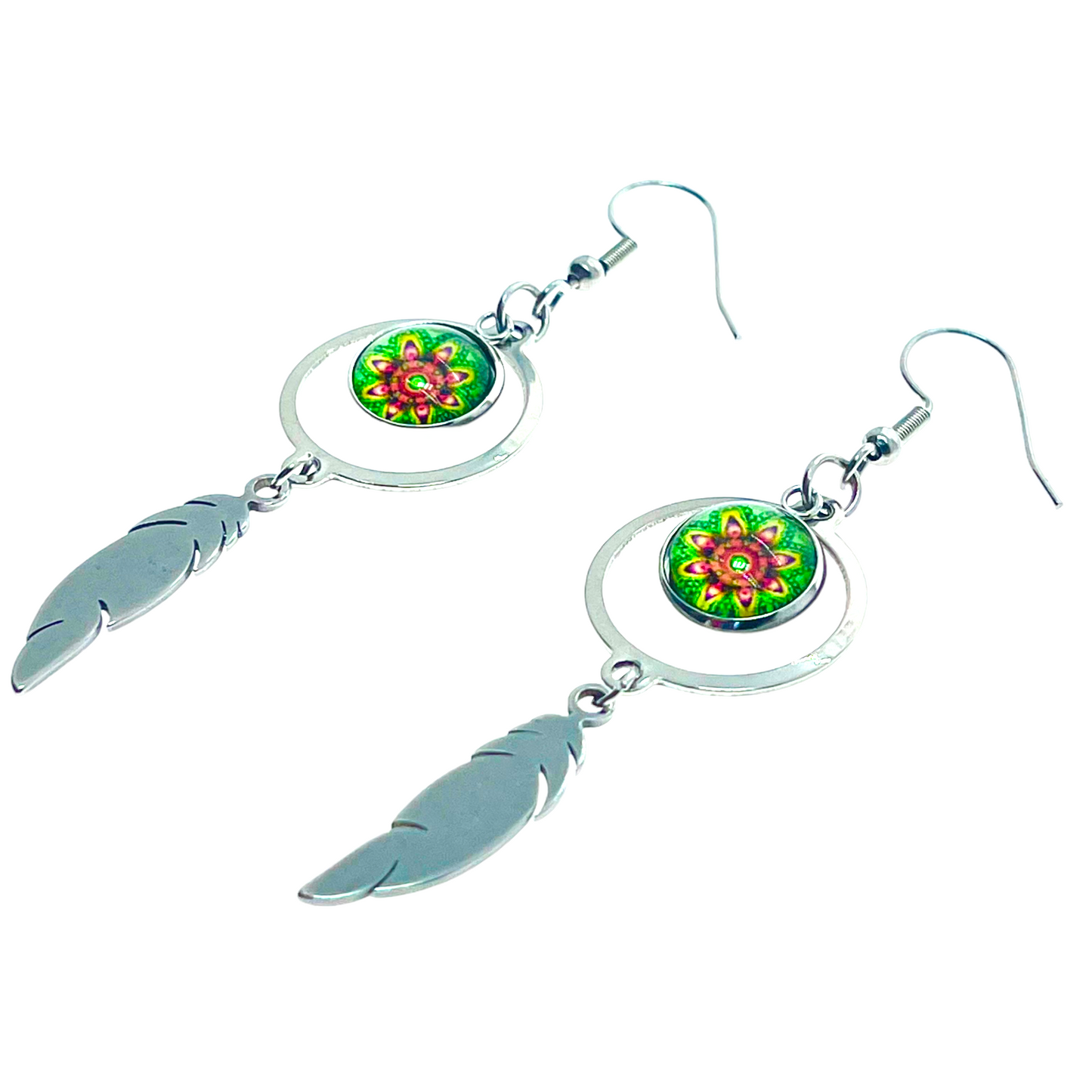 Daisy Jade Feather Round Earrings