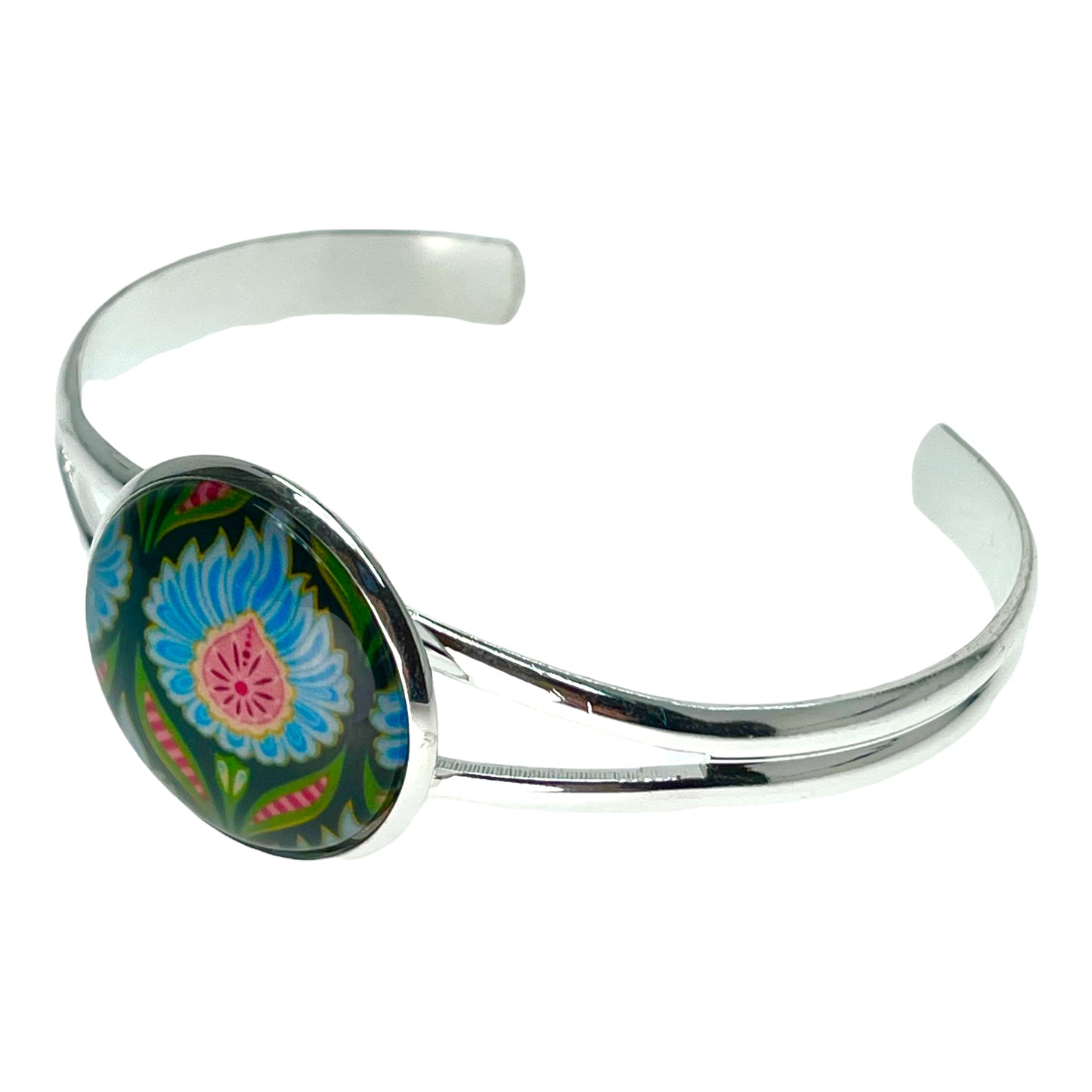 Blue Fuzzy Flower Cuff Bracelet