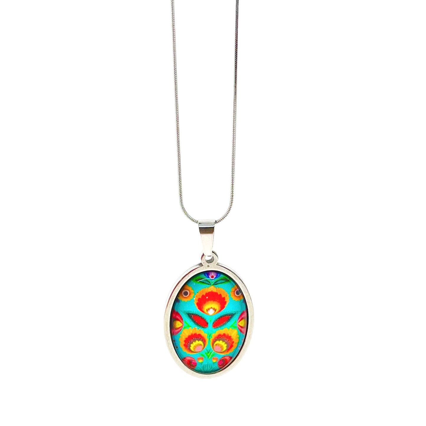 Teal Polish Folk Flower Necklace