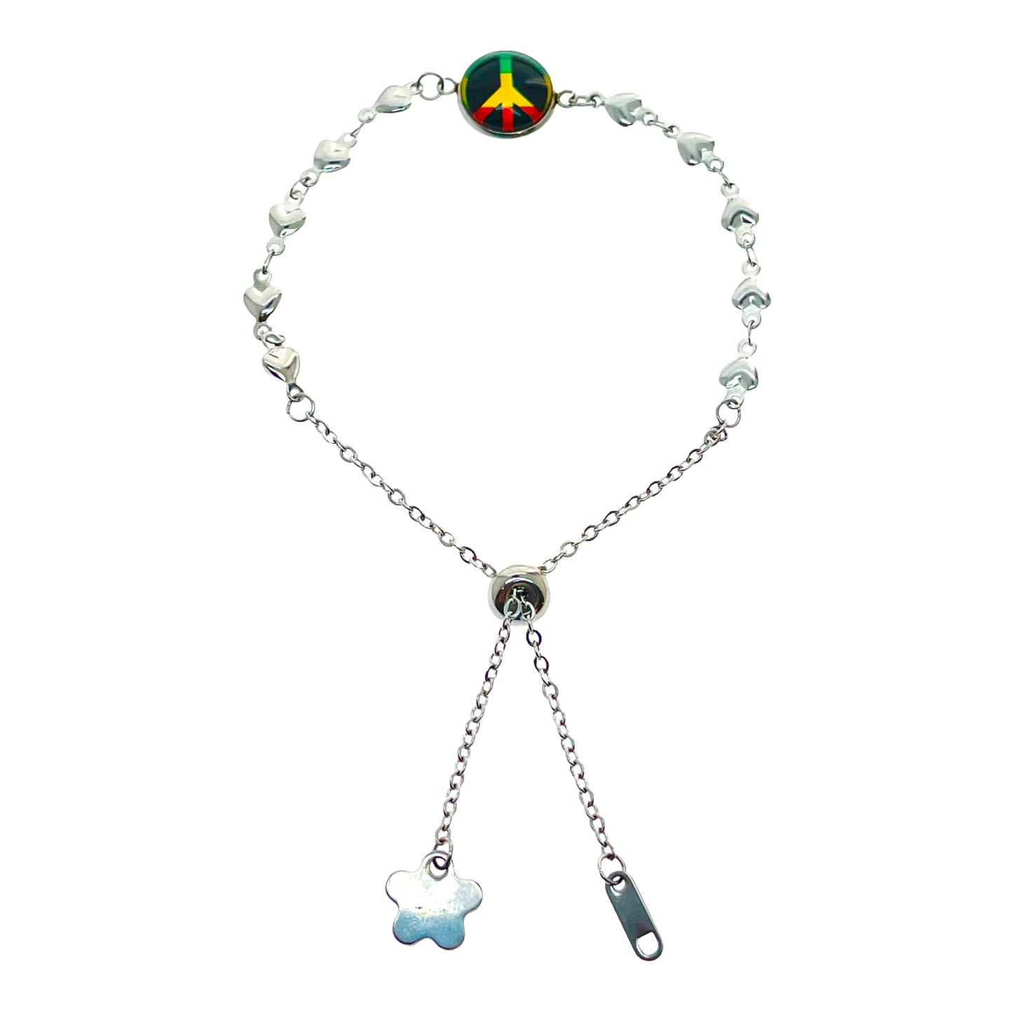 Rasta Peace Heart Slider Bracelet