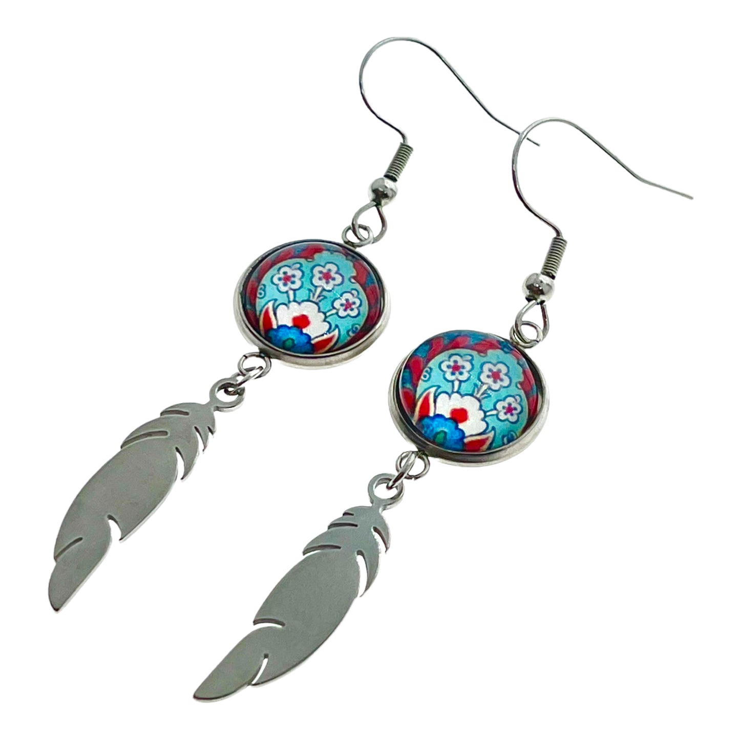 Frilly Flower Feather Earrings