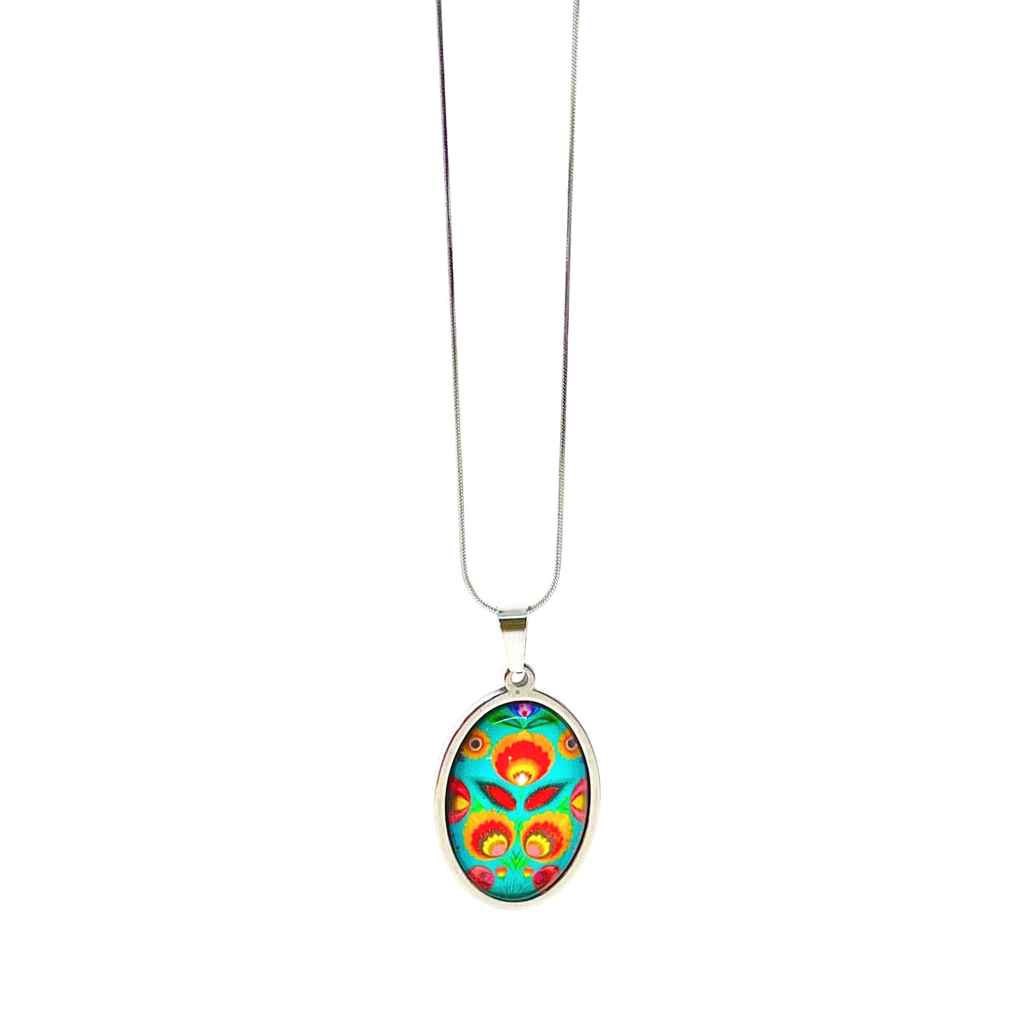 Teal Polish Folk Flower Necklace