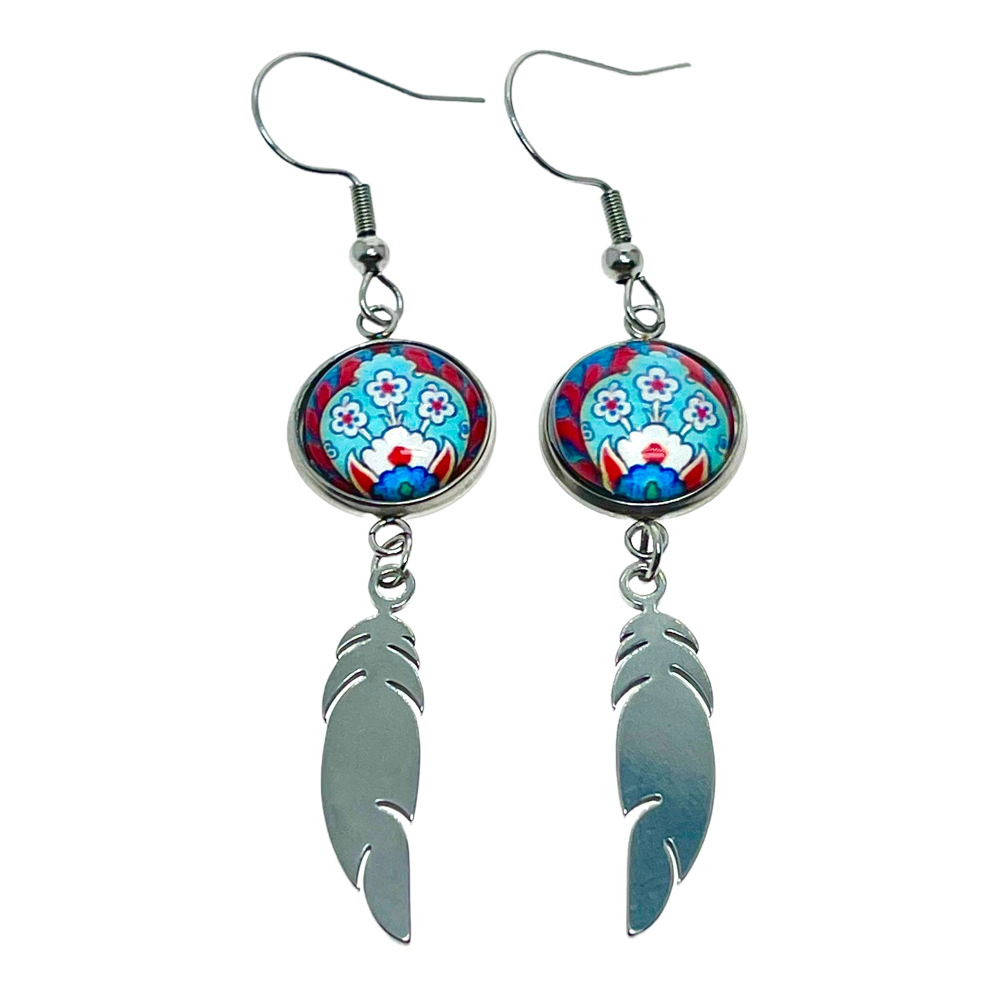 Frilly Flower Feather Earrings