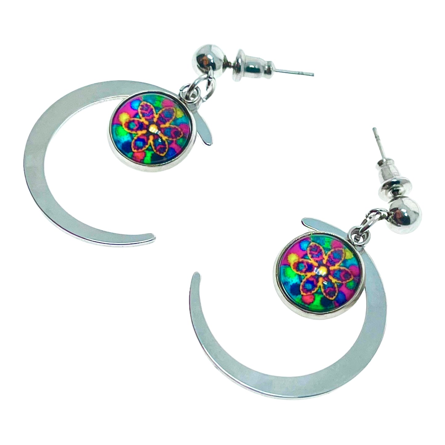 Daisy Dot Crescent Moon Earrings