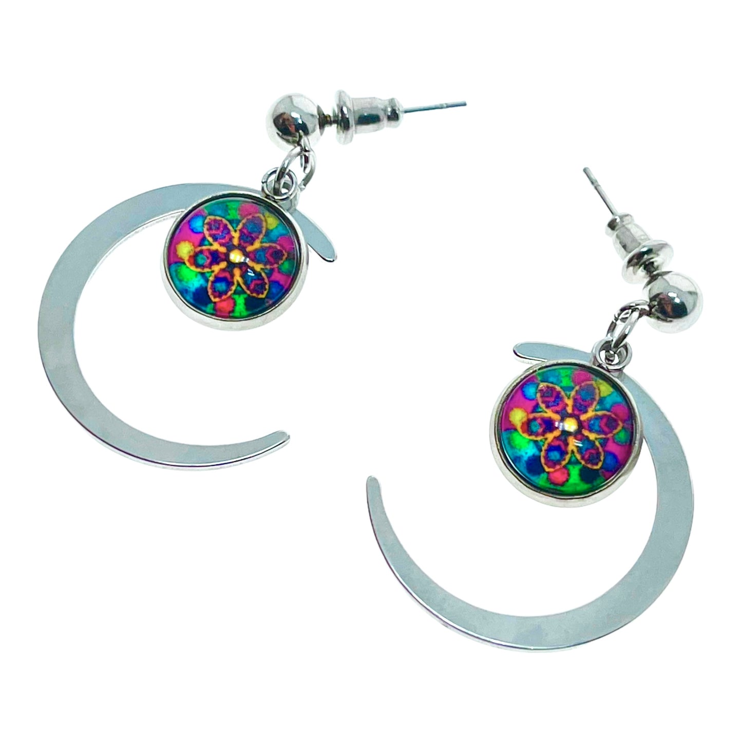 Daisy Dot Crescent Moon Earrings