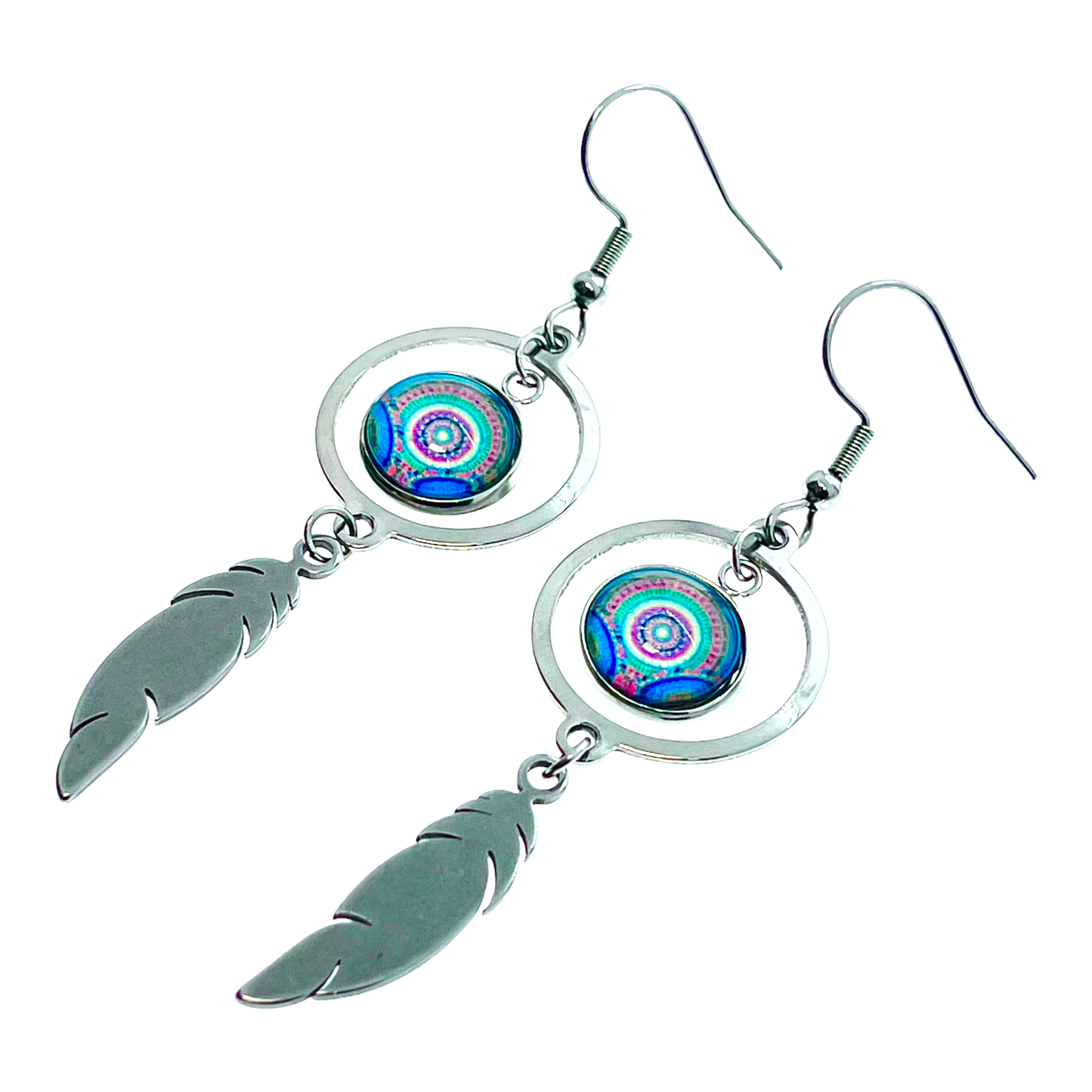 Ocean Dreamcatcher Feather Round Earrings
