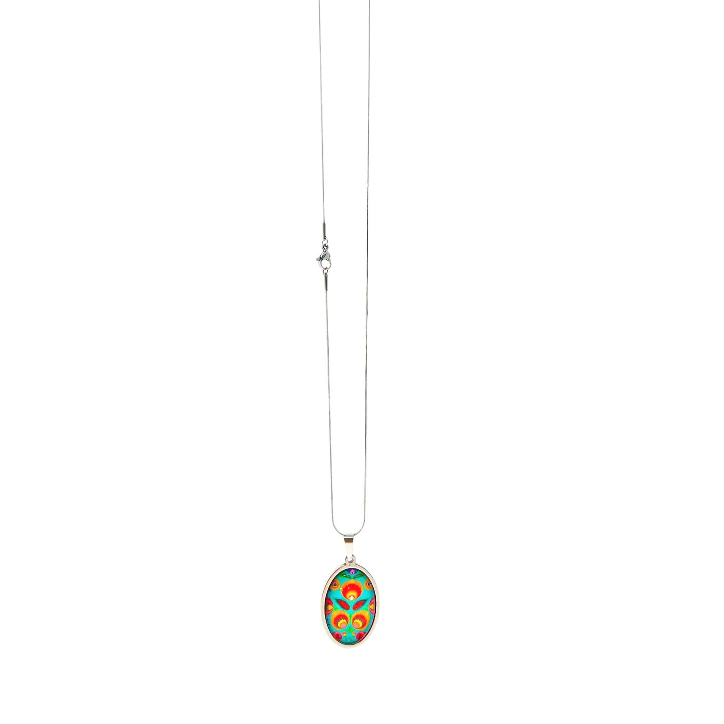 Teal Polish Folk Flower Necklace