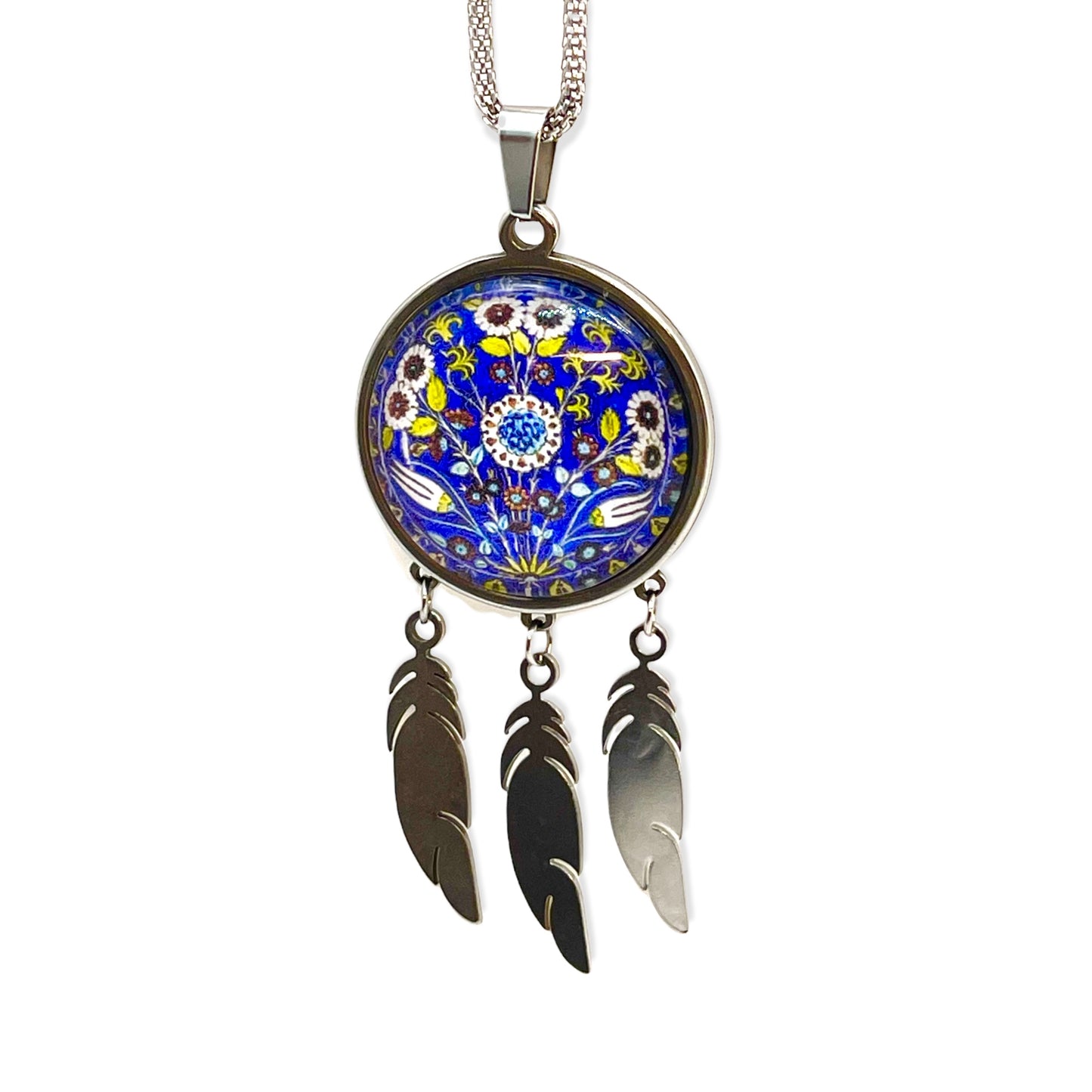 Purple Peony Feather Dreamcatcher Necklace