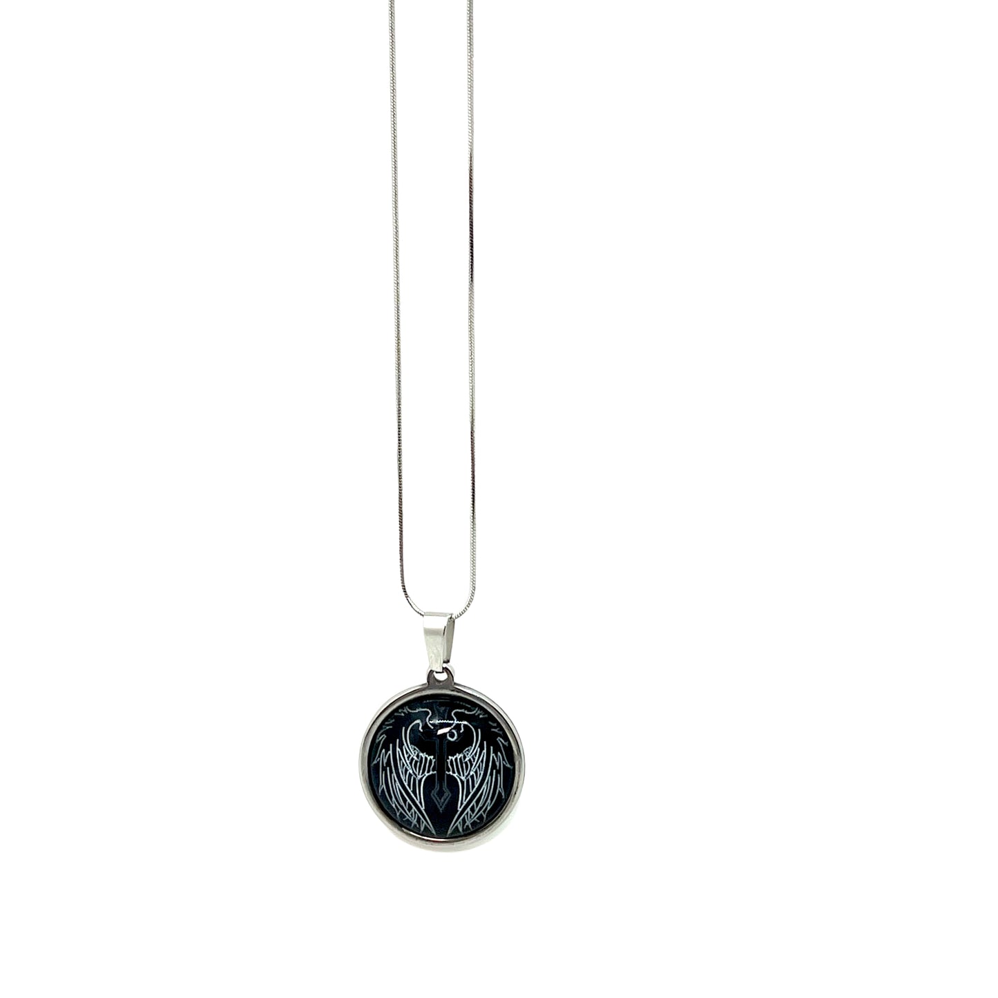 Winged Cross Small Round Necklace