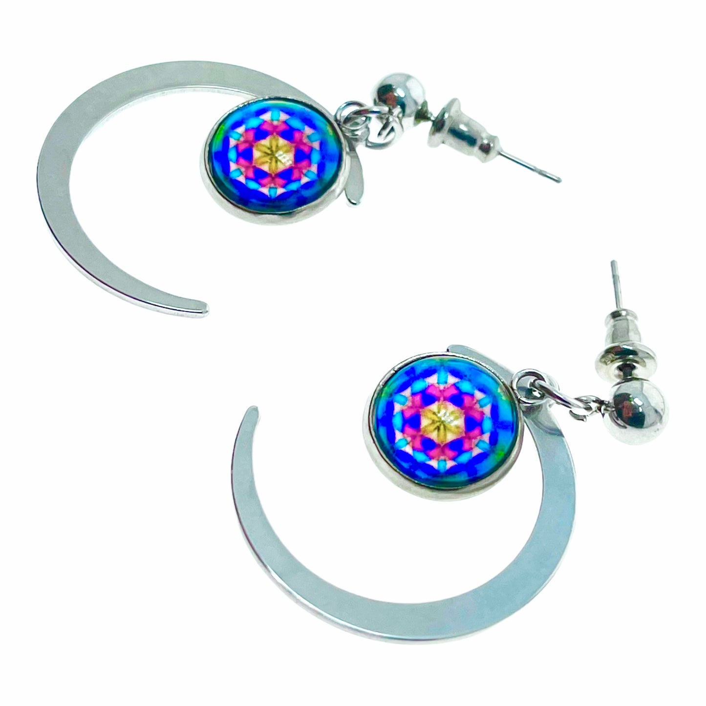 Painted Glass Crescent Moon Earrings