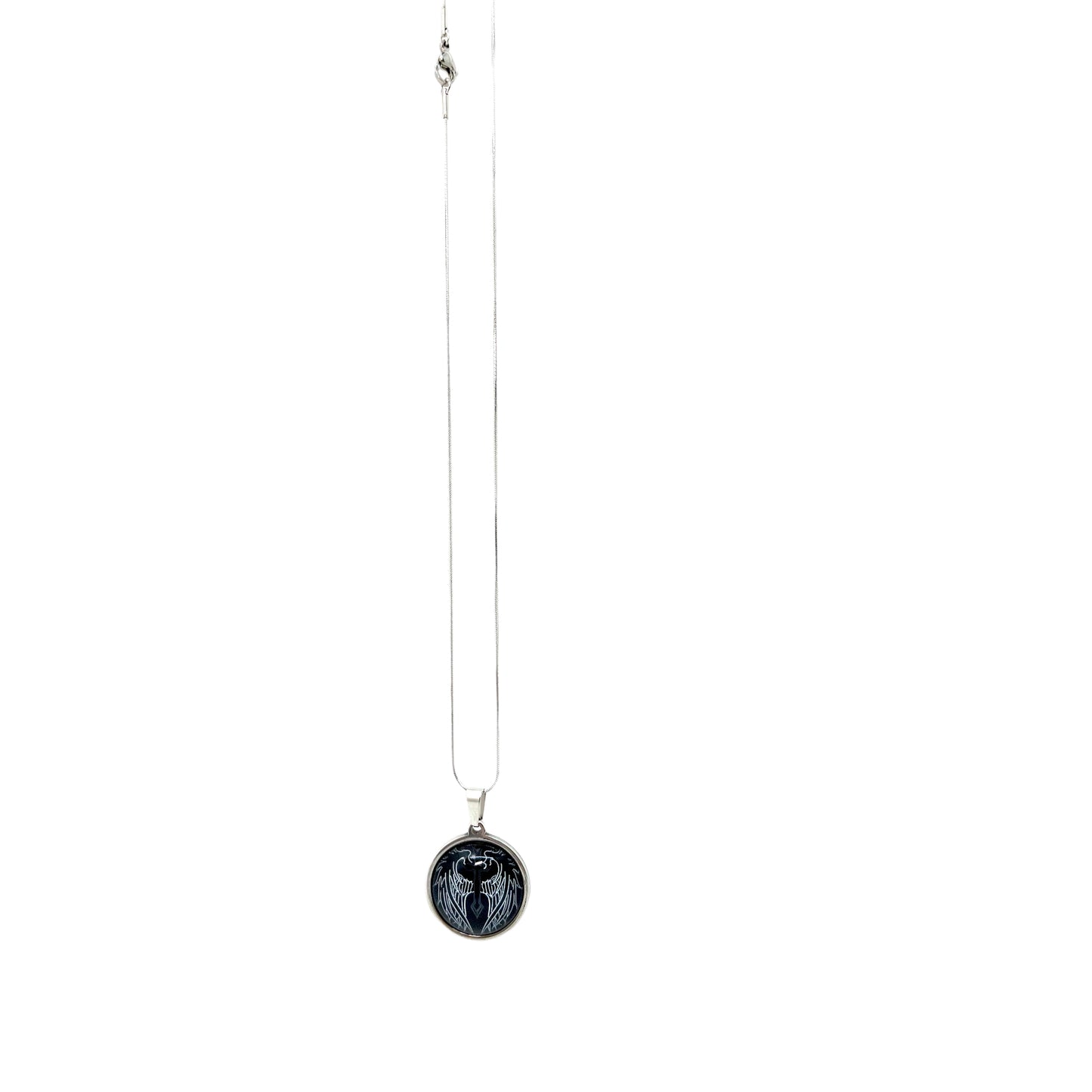 Winged Cross Small Round Necklace
