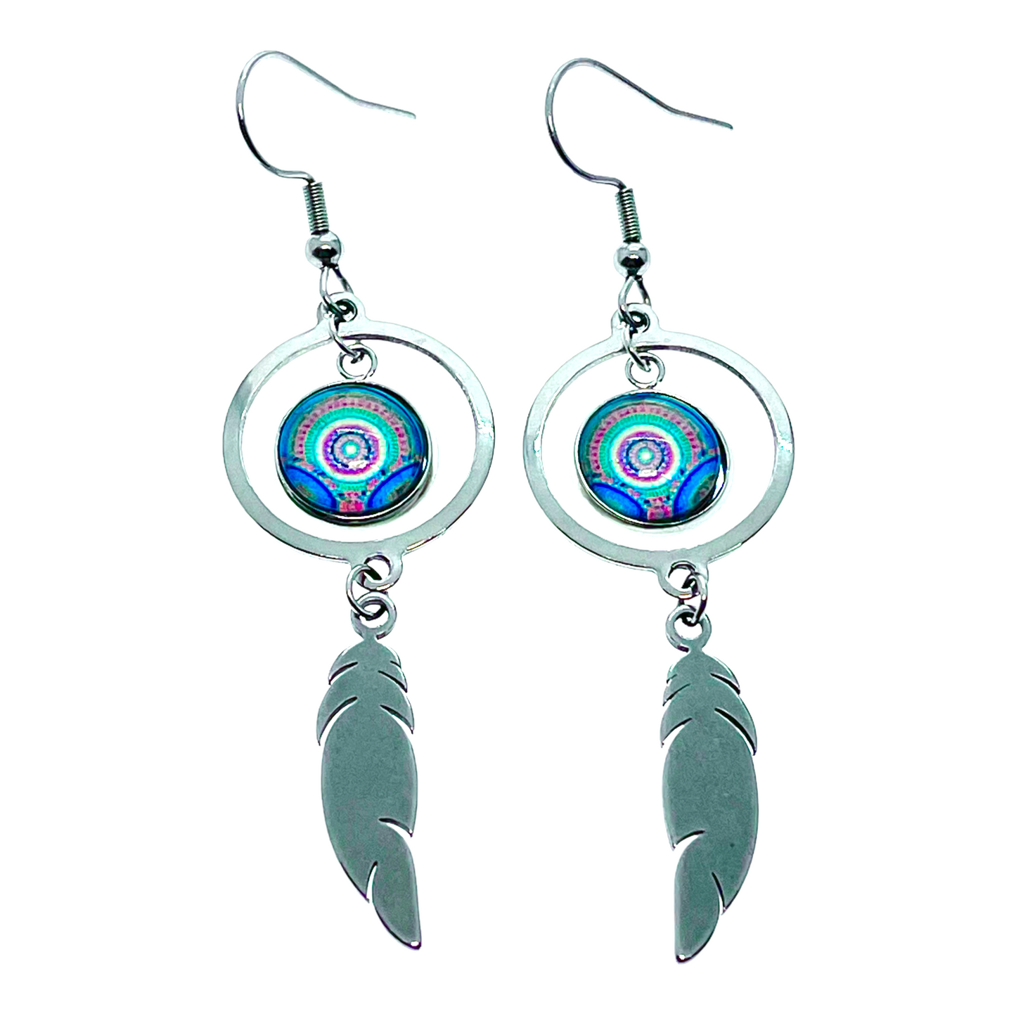 Ocean Dreamcatcher Feather Round Earrings
