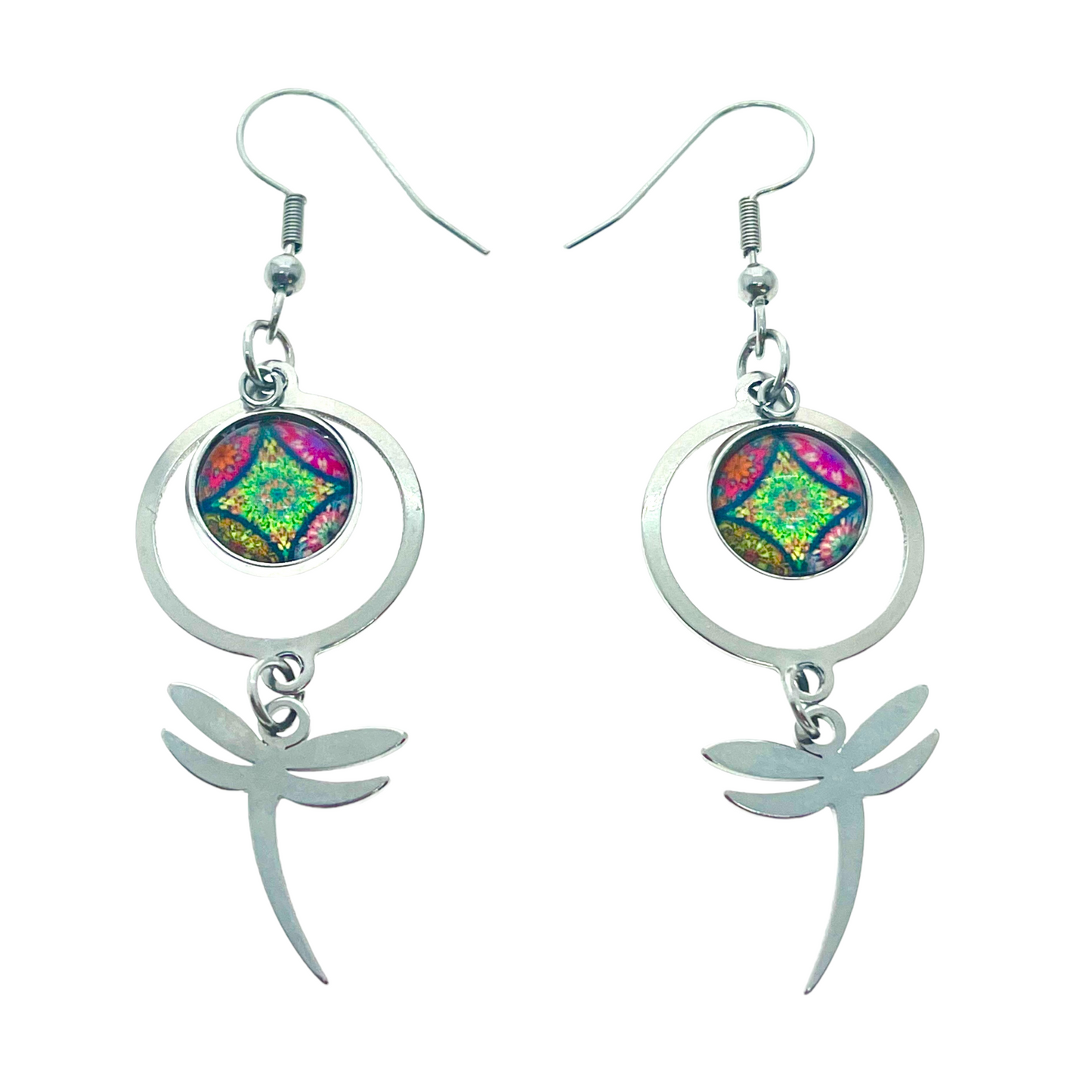 Rainbow Jade Dragonfly Earrings