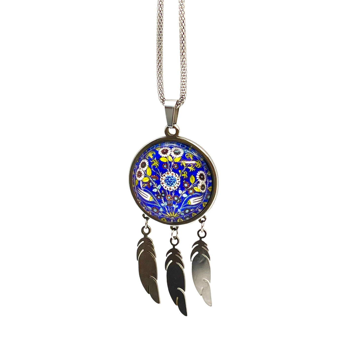 Purple Peony Feather Dreamcatcher Necklace