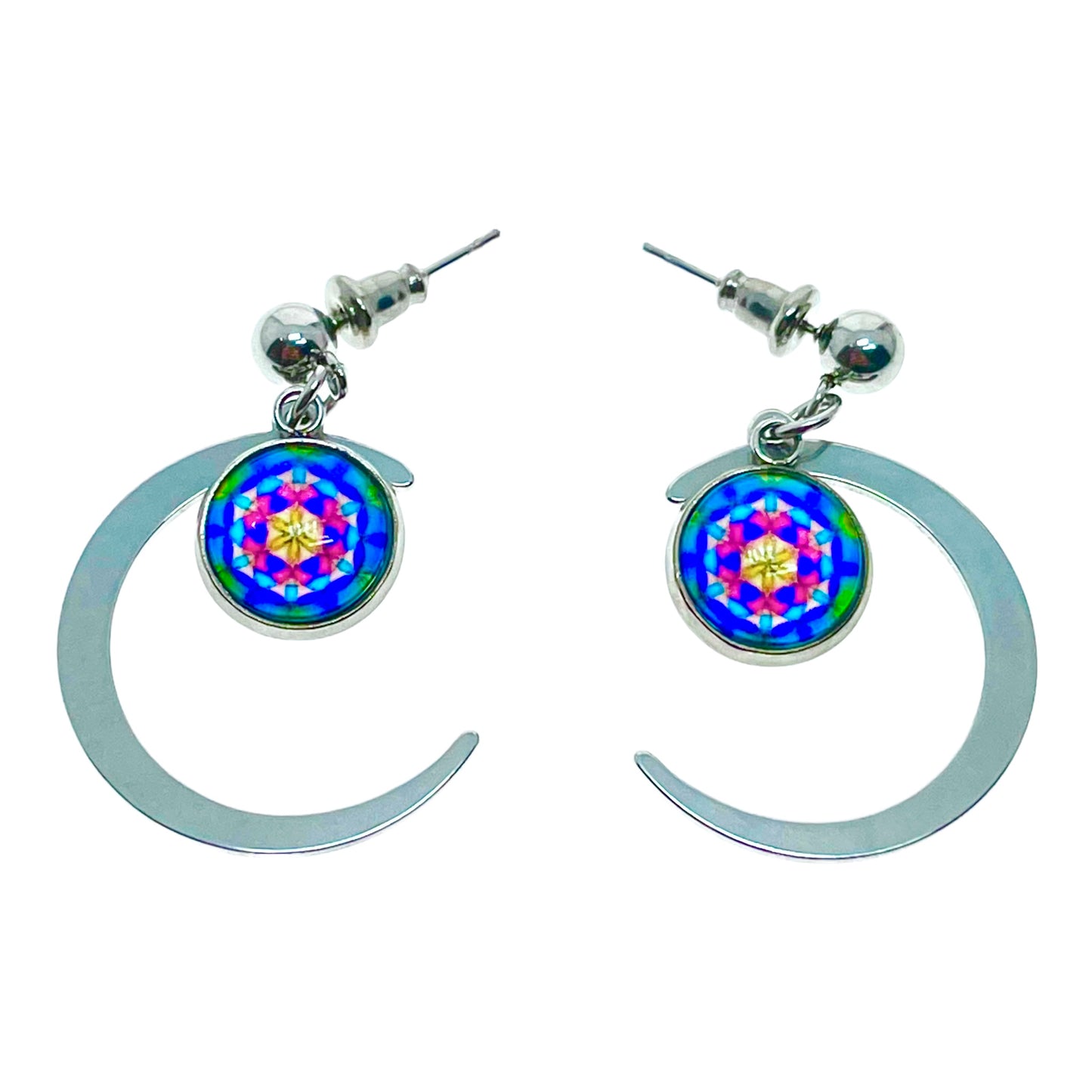 Painted Glass Crescent Moon Earrings