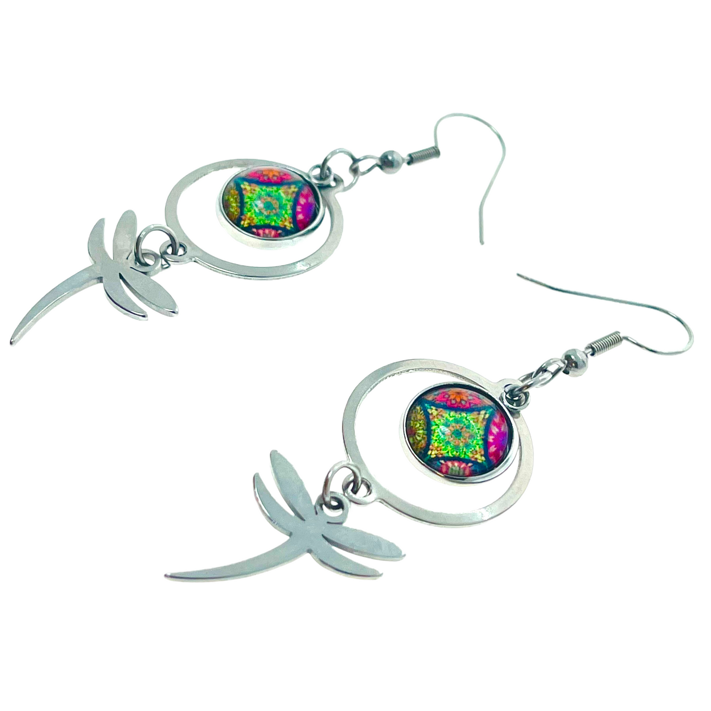 Rainbow Jade Dragonfly Earrings