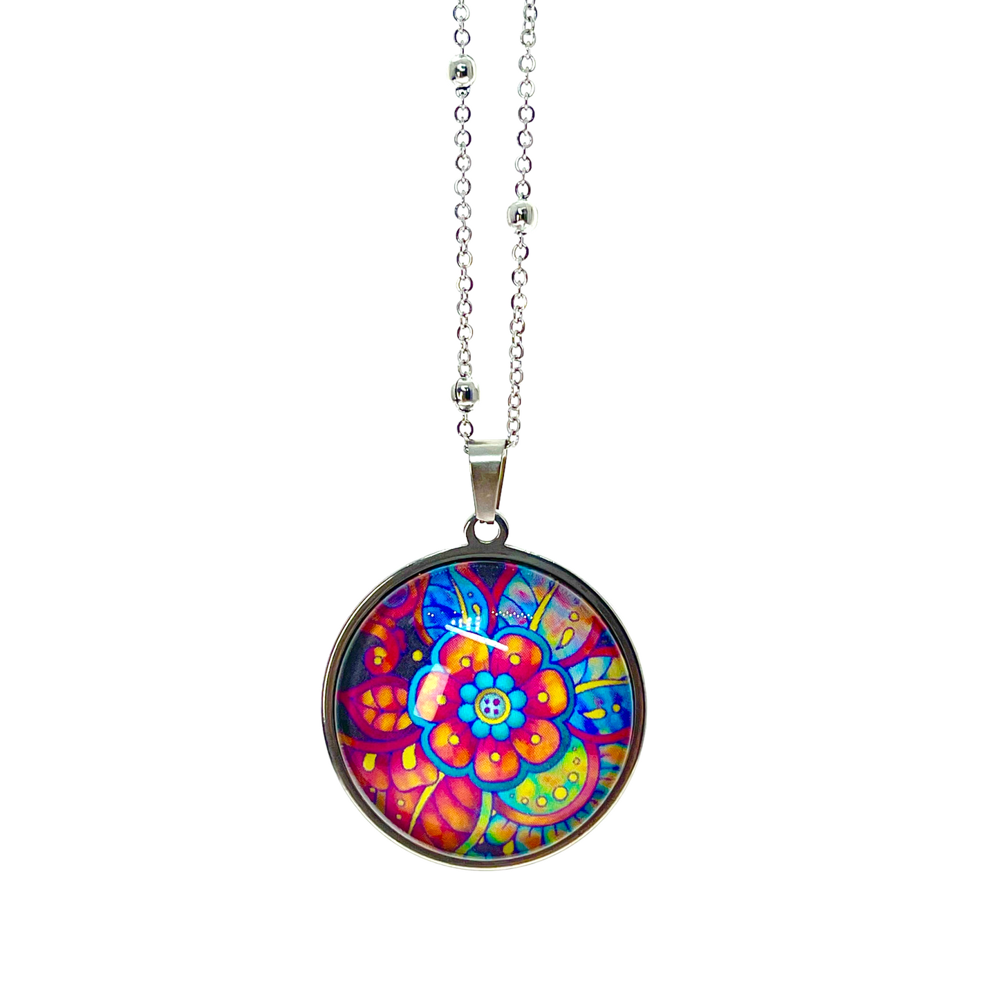Antique Psychedelic Rainbow Flower Necklace