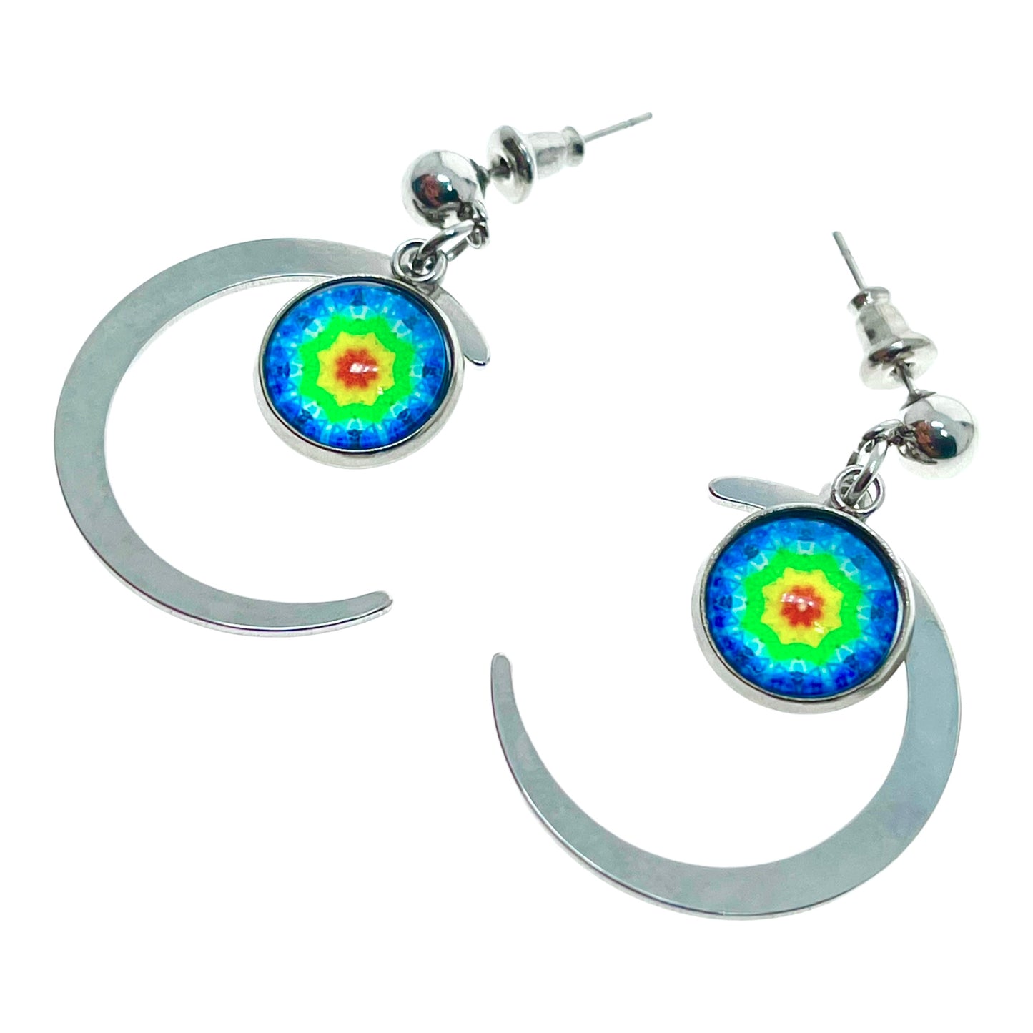 Tie-Dye Crescent Moon Earrings