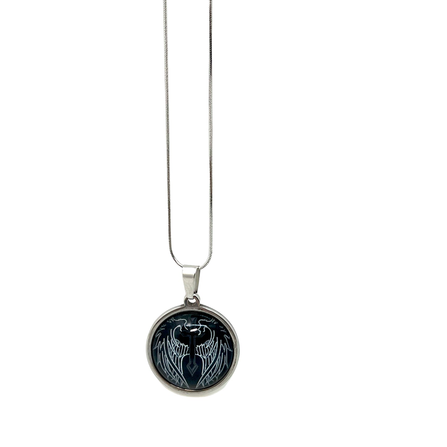 Winged Cross Small Round Necklace