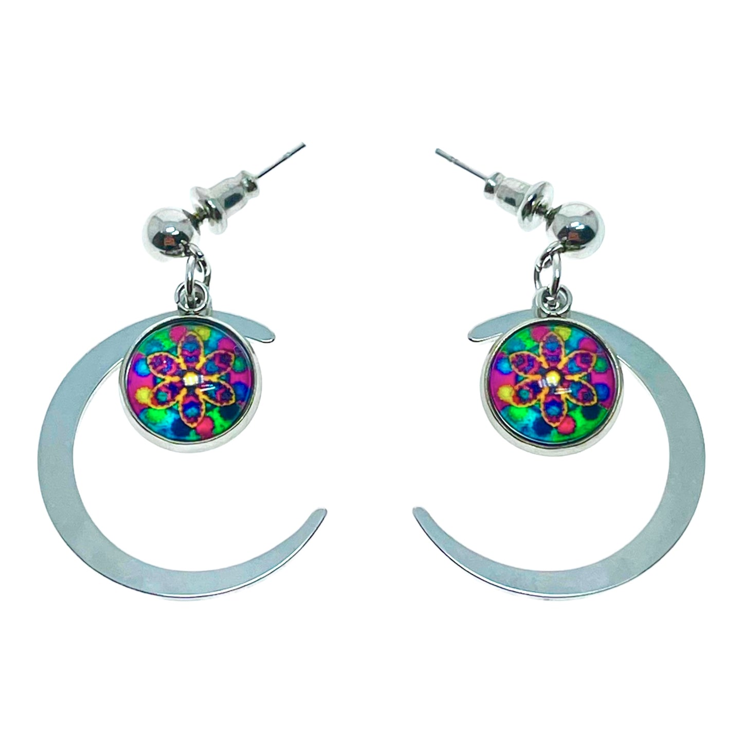 Daisy Dot Crescent Moon Earrings