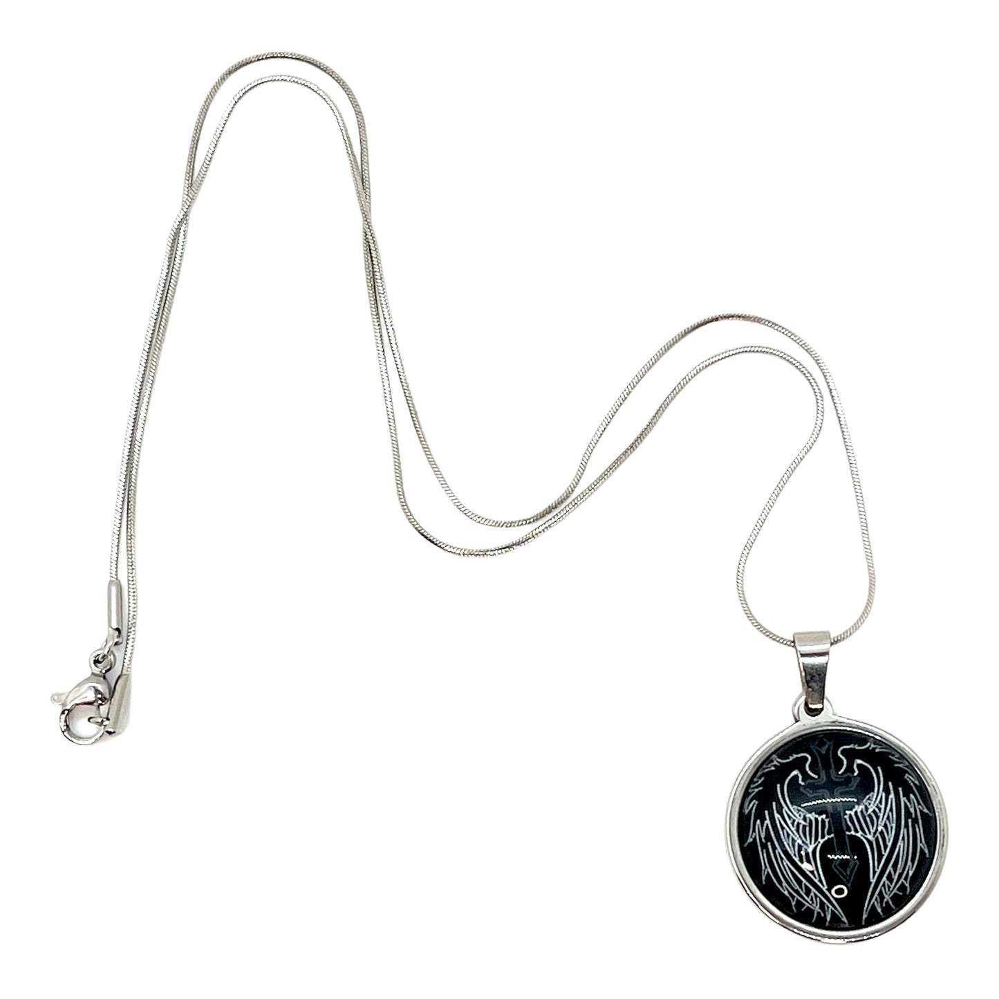 Winged Cross Small Round Necklace