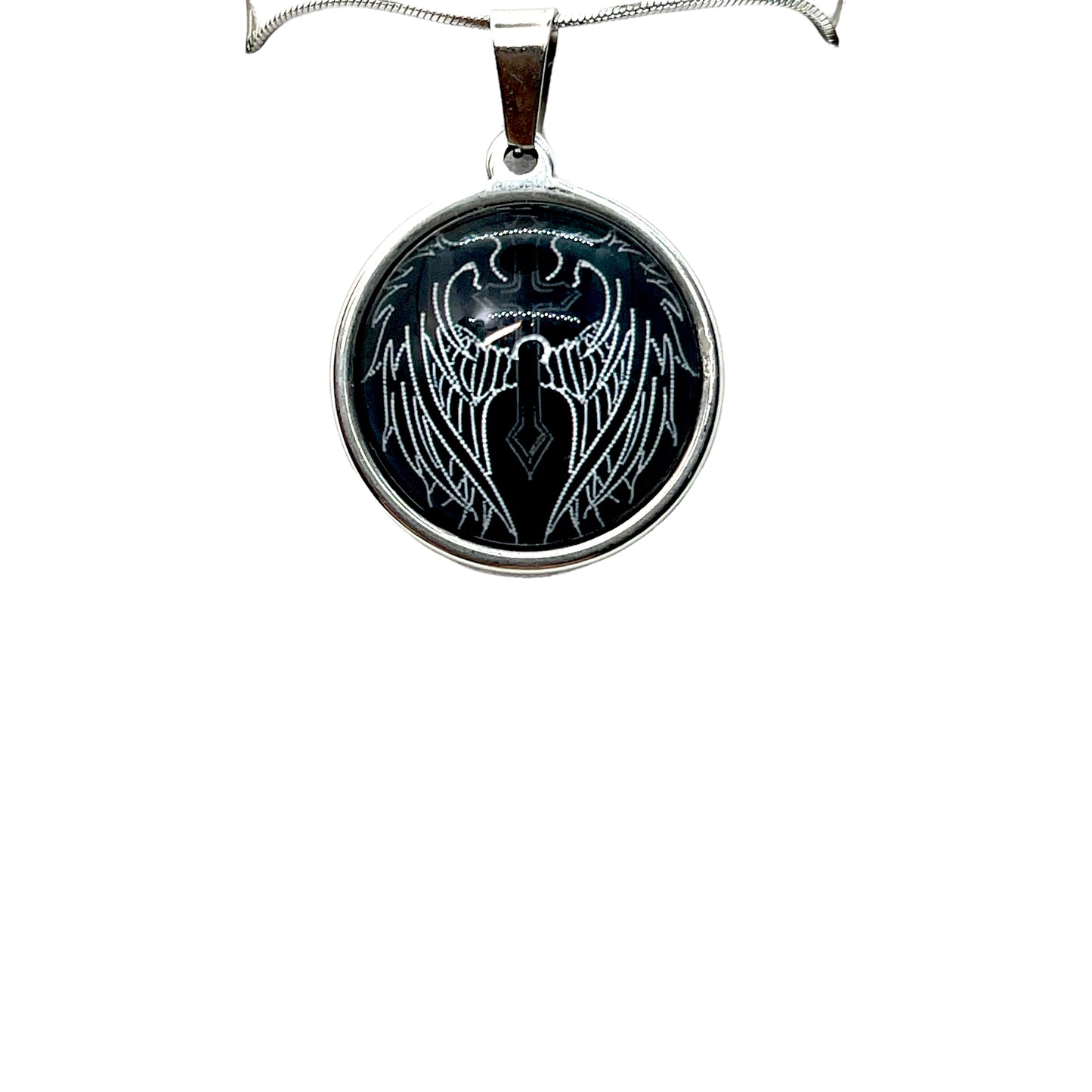Winged Cross Small Round Necklace