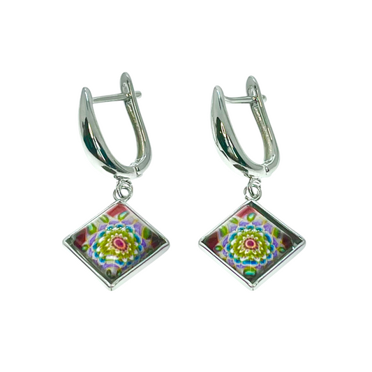Colorburst Mandala Square Earrings