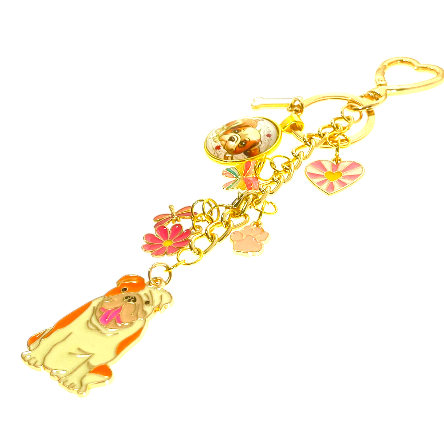 Pink English Bulldog Keychain Purse Charm